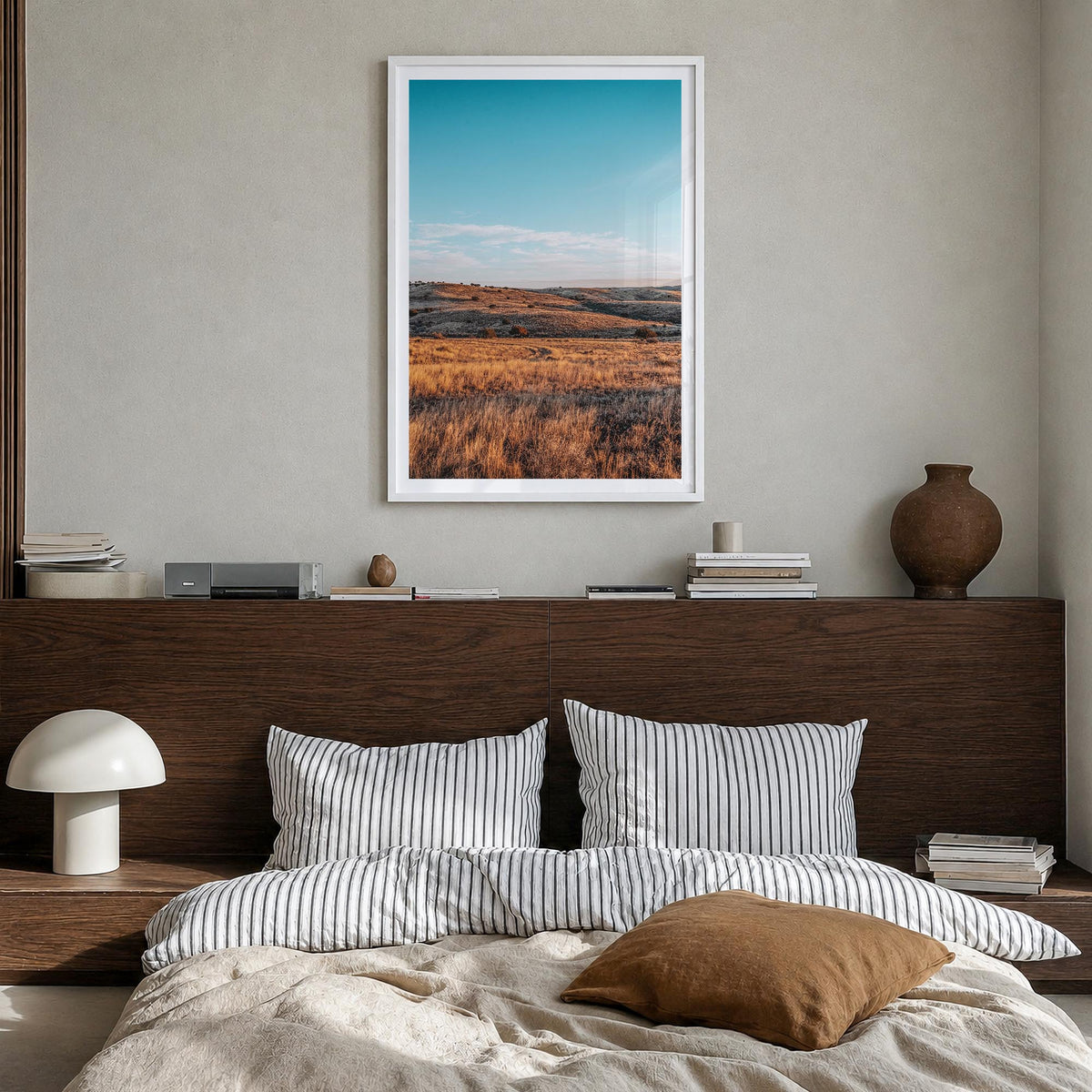 Texas colorful photo poster of United States – vertical wall art in white wood frame with white border, hanging on wall