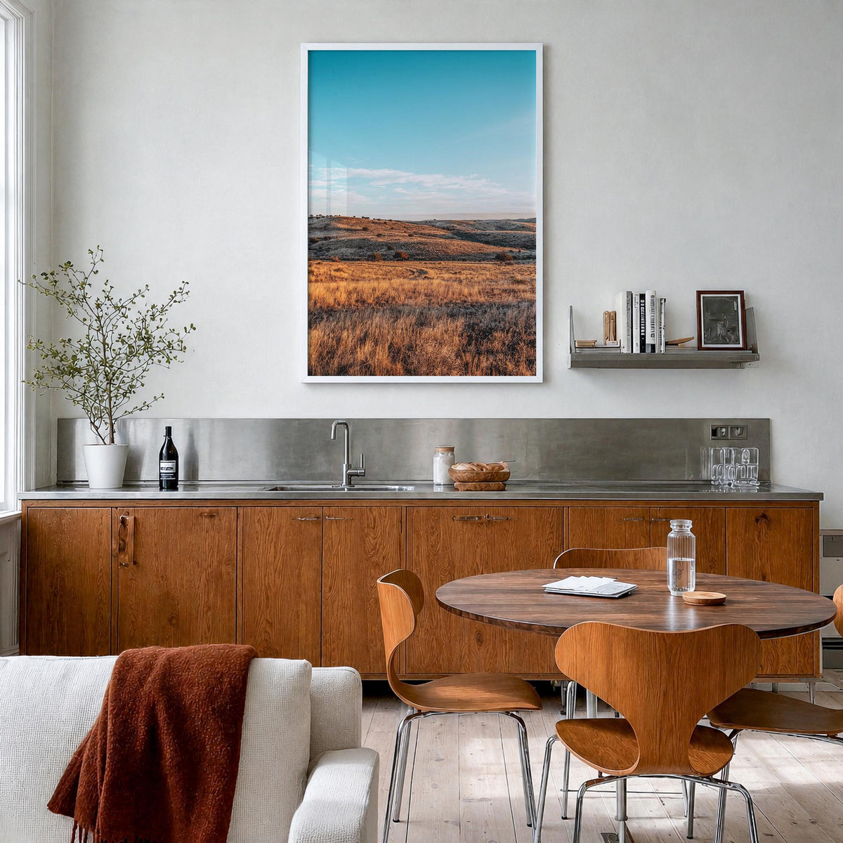 Texas colorful photo poster of United States – vertical wall art in white wood frame, hanging on wall