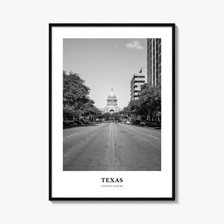 Texas no. 1 black & white classic poster of United States – vertical wall art, unframed print shown in interior mockup