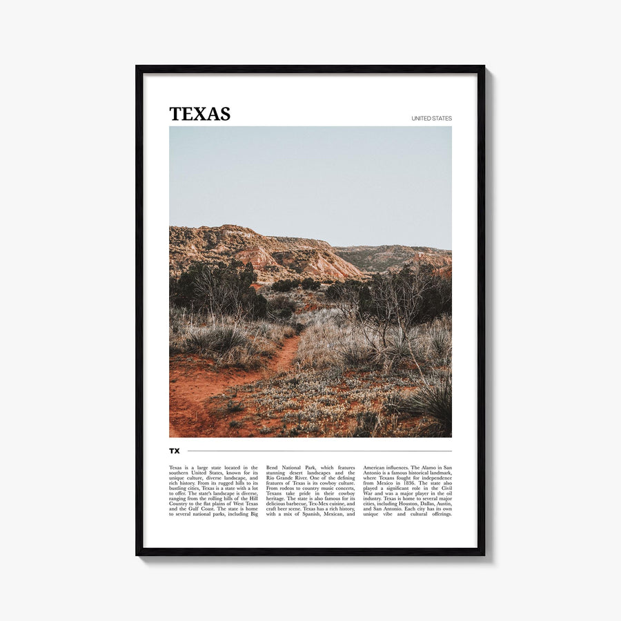 Texas no. 1 colorful travel poster of United States – vertical wall art, unframed print shown in interior mockup