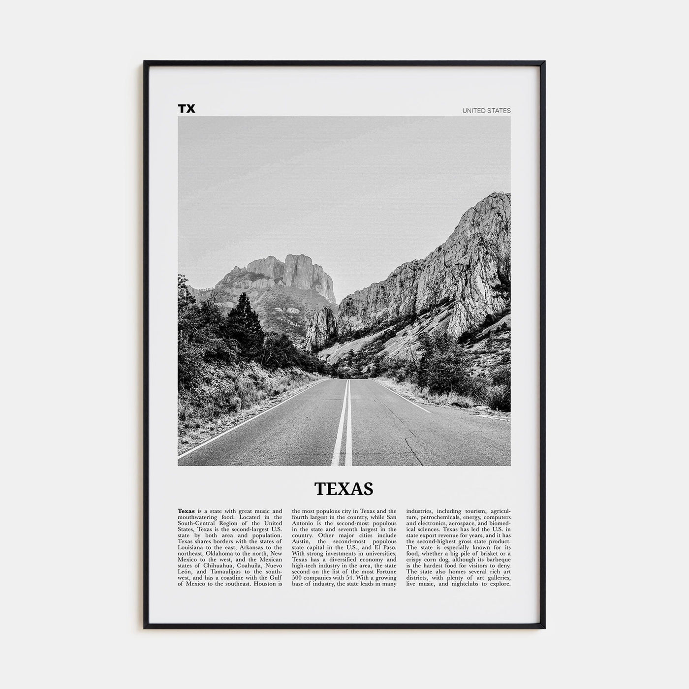 Texas No 1 Poster Black Metal / 8x12 in Nbourhood Travel B&W Poster