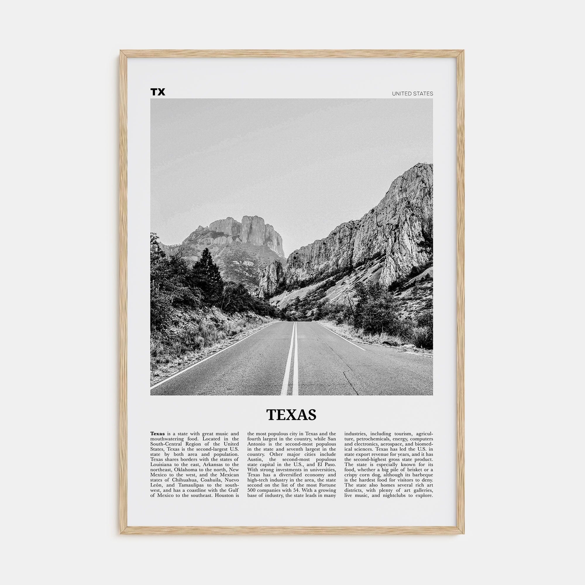 Texas No 1 Poster Natural Wood / 8x12 in Nbourhood Travel B&W Poster