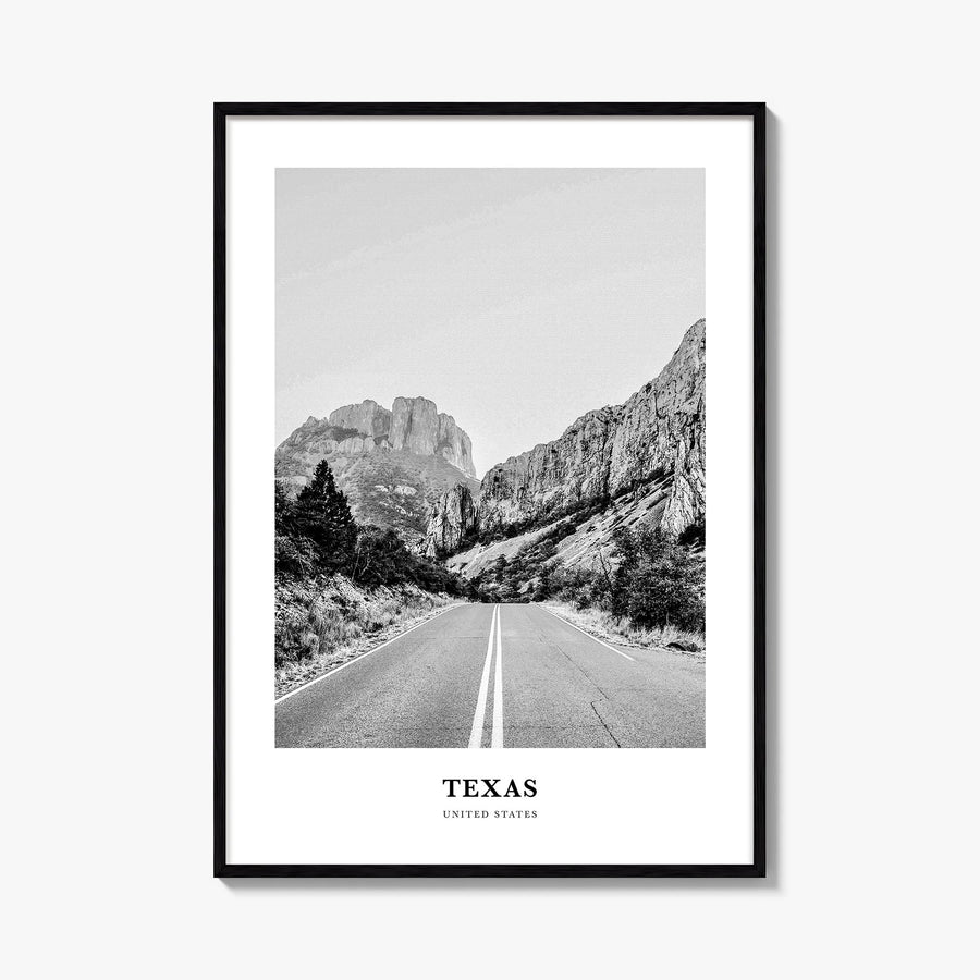 Texas no. 2 black & white classic poster of United States – vertical wall art, unframed print shown in interior mockup