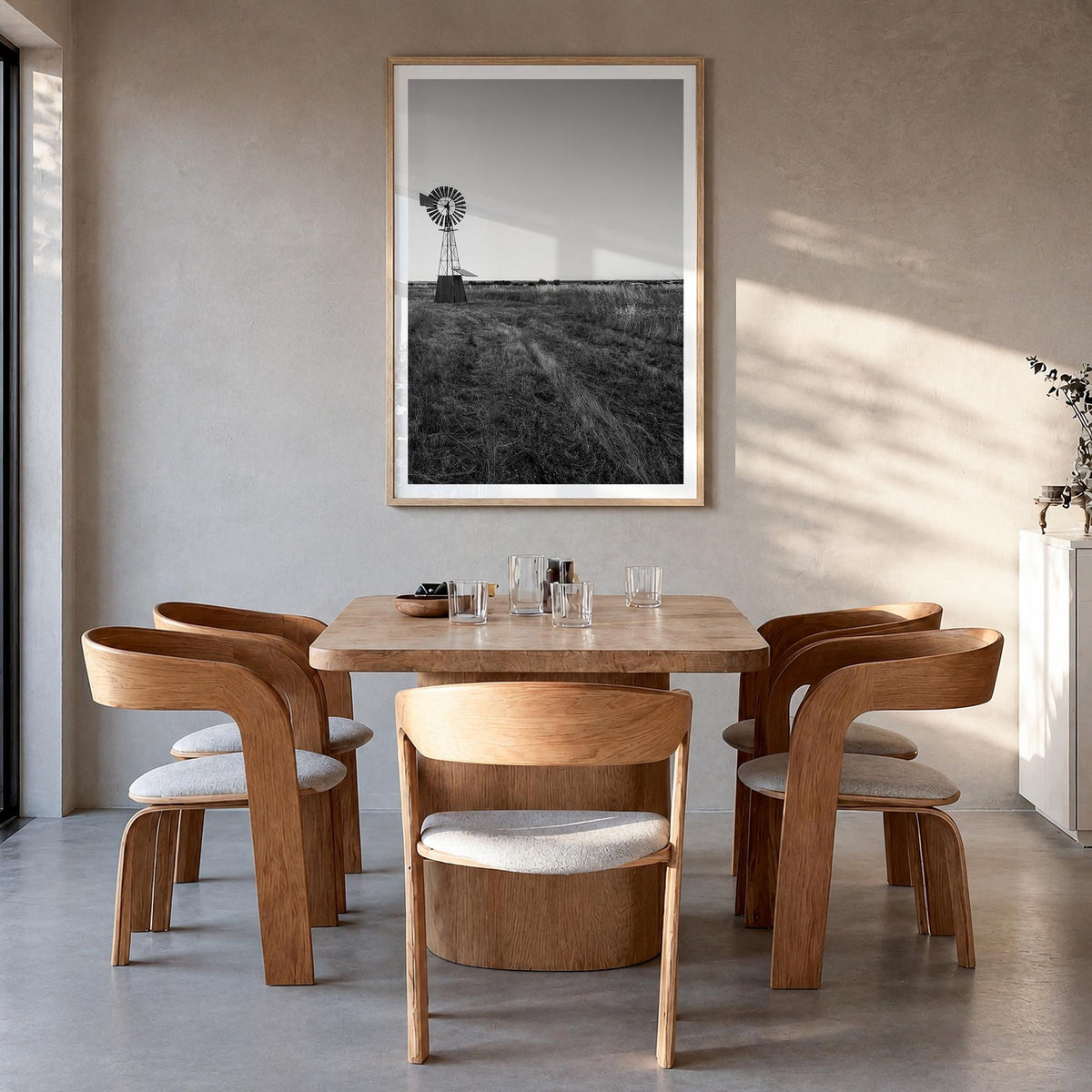 Texas no. 2 black & white photo poster of United States – vertical wall art in natural wood frame with white border, hanging 