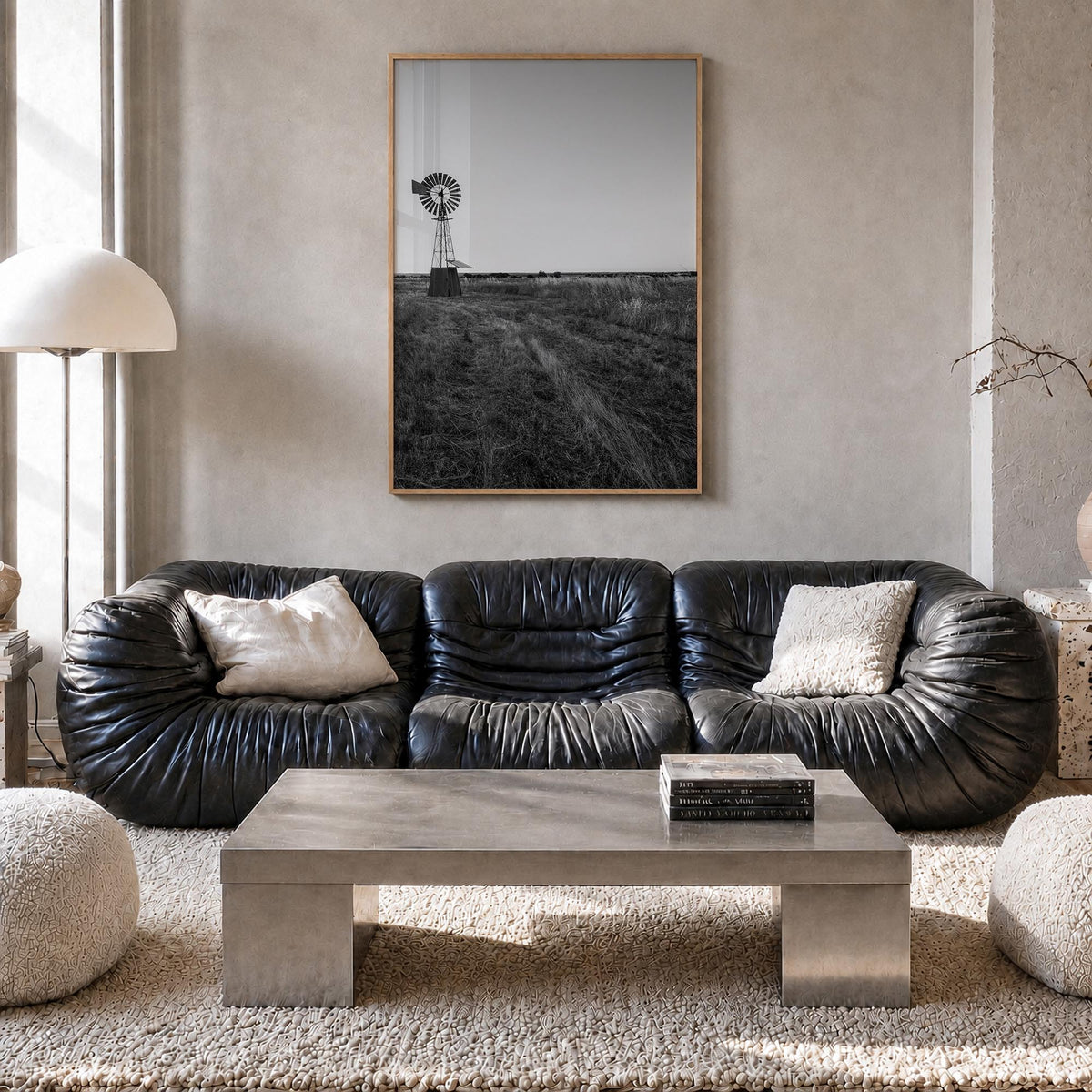 Texas no. 2 black & white photo poster of United States – vertical wall art in natural wood frame, hanging on wall