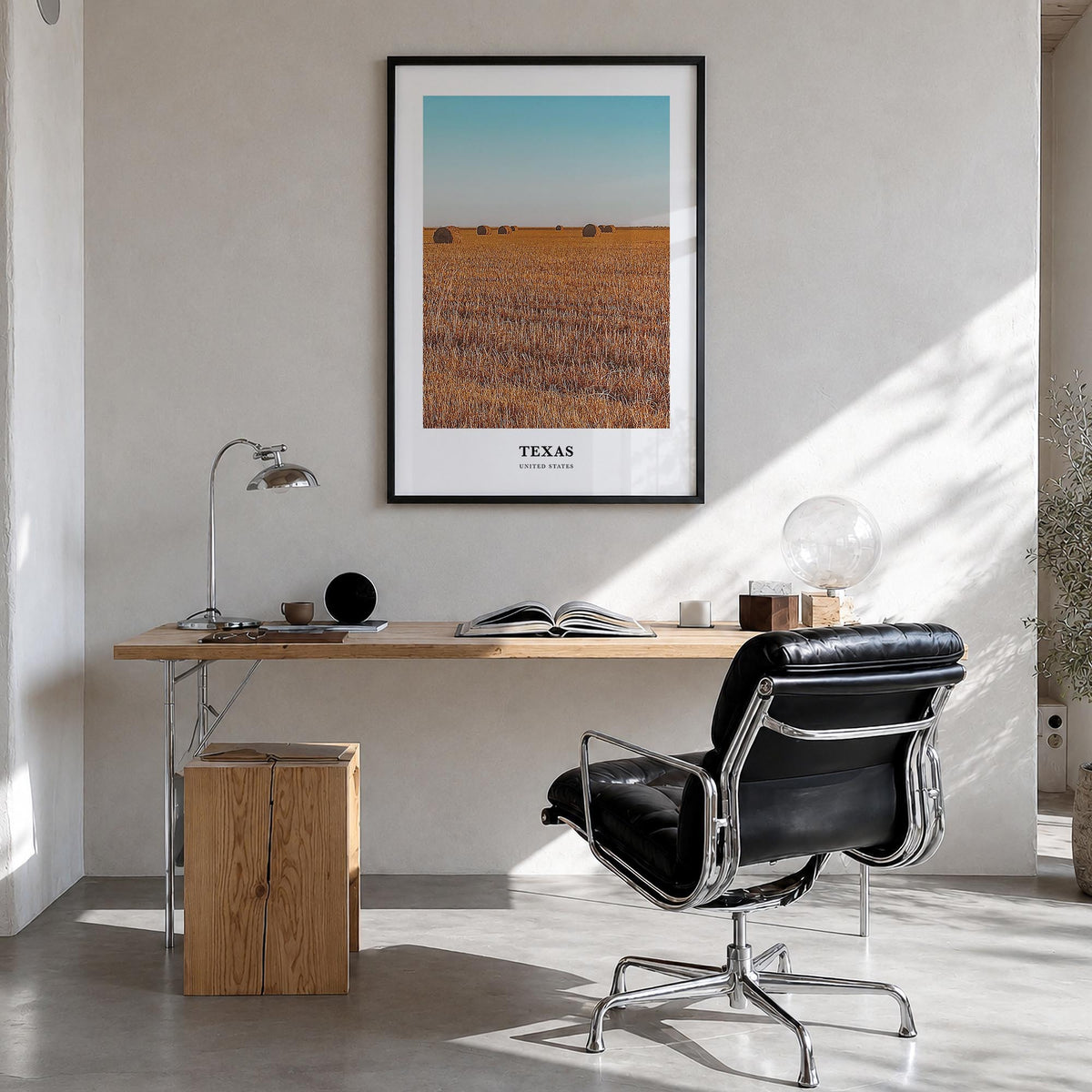 Texas no. 2 colorful classic poster of United States – vertical wall art in black wood frame, hanging on wall