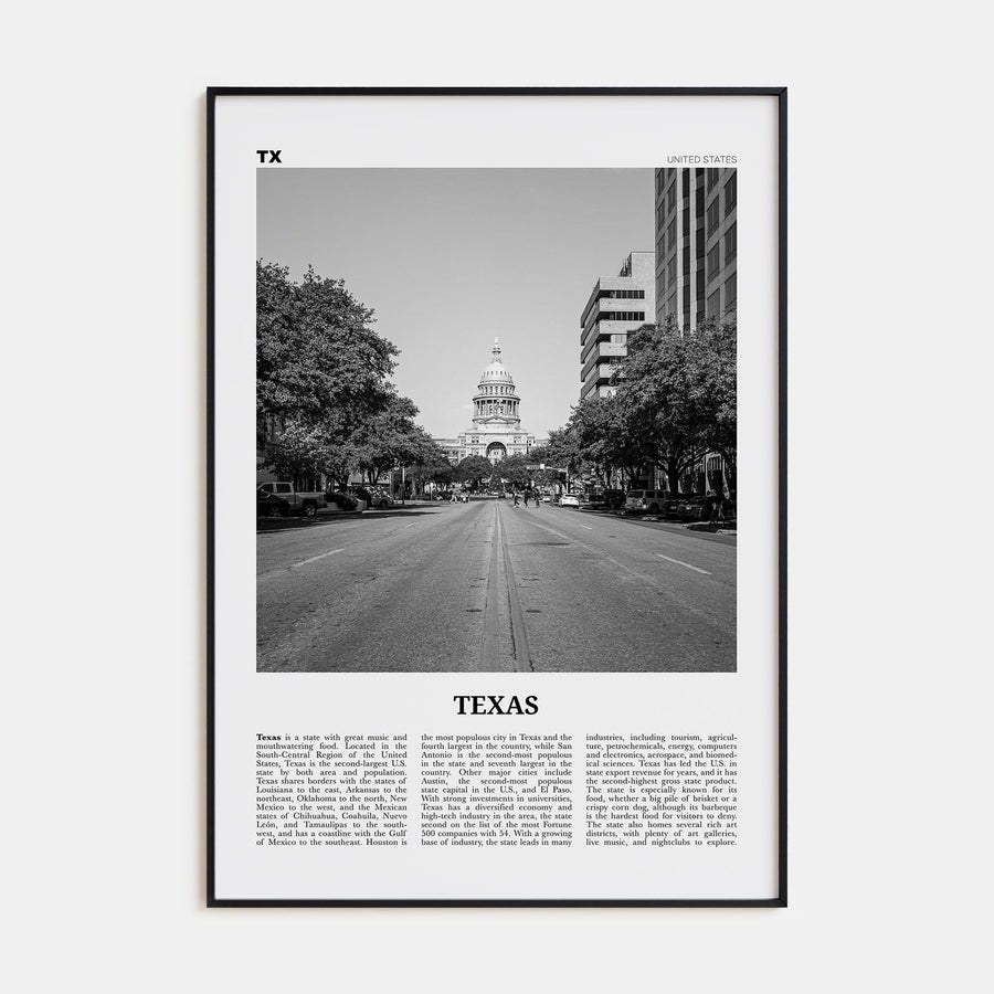 Texas No 2 Poster Black Metal / 8x12 in Nbourhood Travel B&W Poster