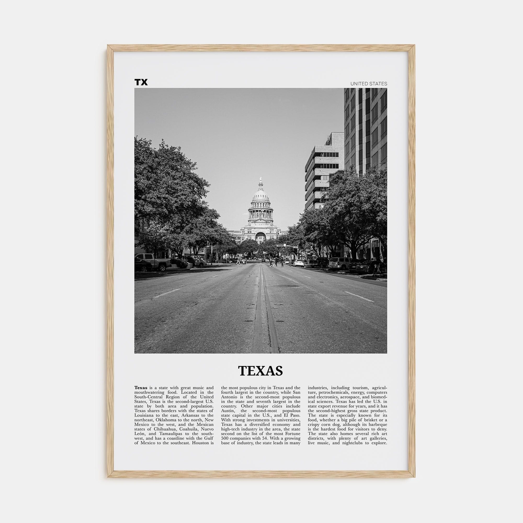 Texas No 2 Poster Natural Wood / 8x12 in Nbourhood Travel B&W Poster