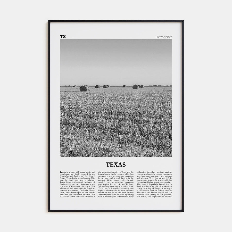 Texas No 3 Poster Black Metal / 8x12 in Nbourhood Travel B&W Poster