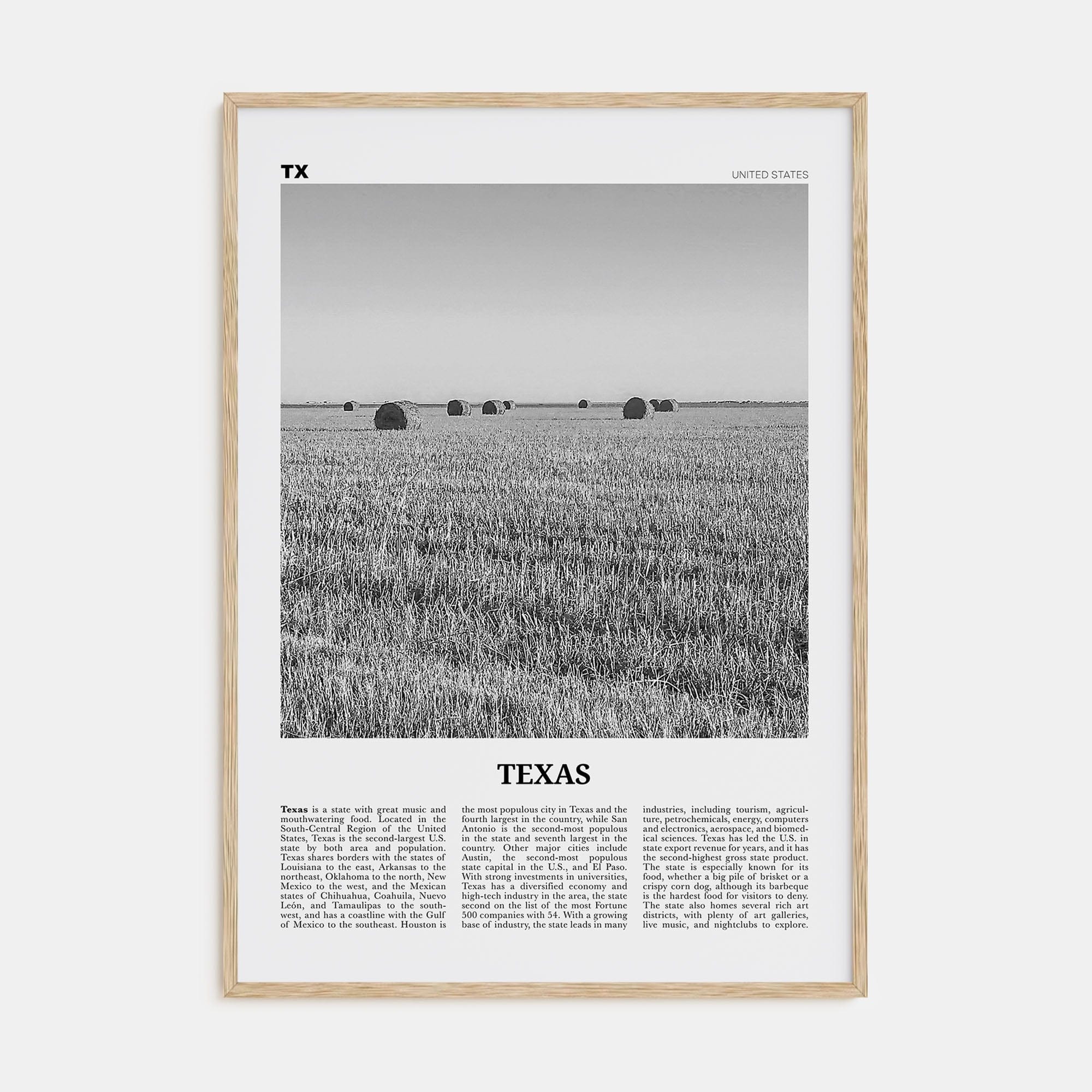 Texas No 3 Poster Natural Wood / 8x12 in Nbourhood Travel B&W Poster