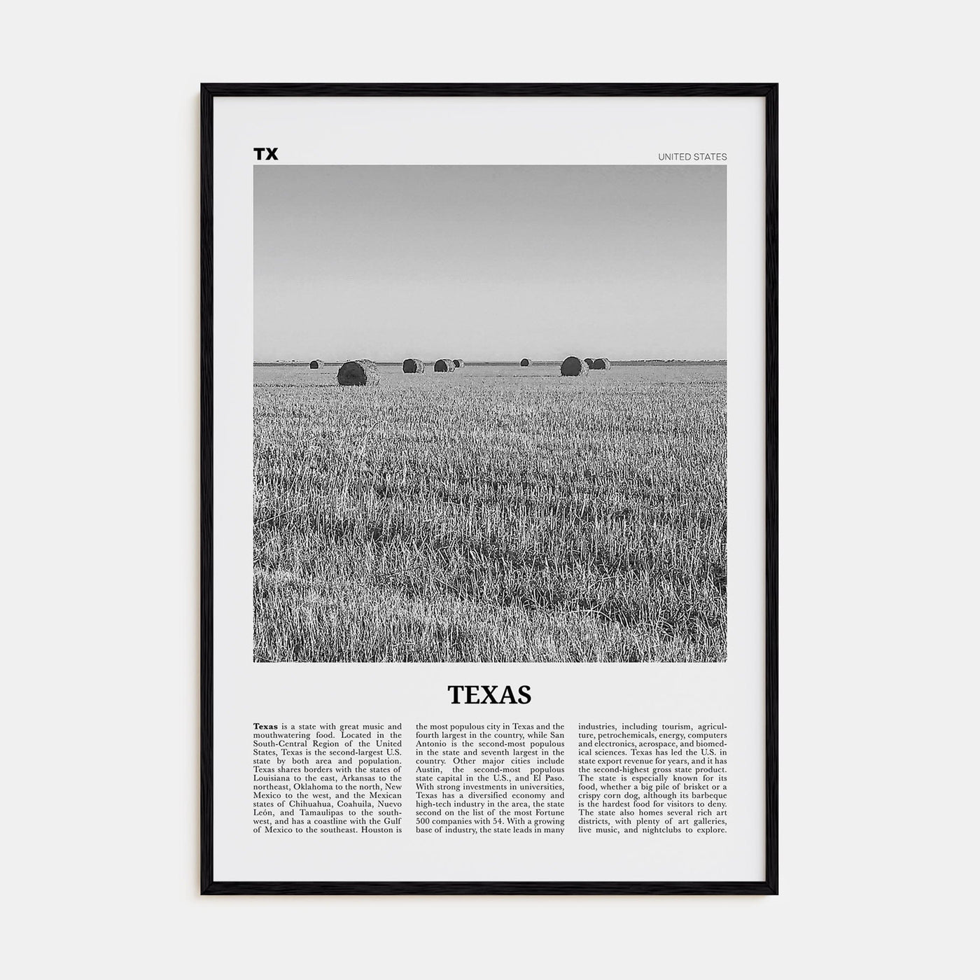 Texas No 3 Poster Black Wood / 8x12 in Nbourhood Travel B&W Poster