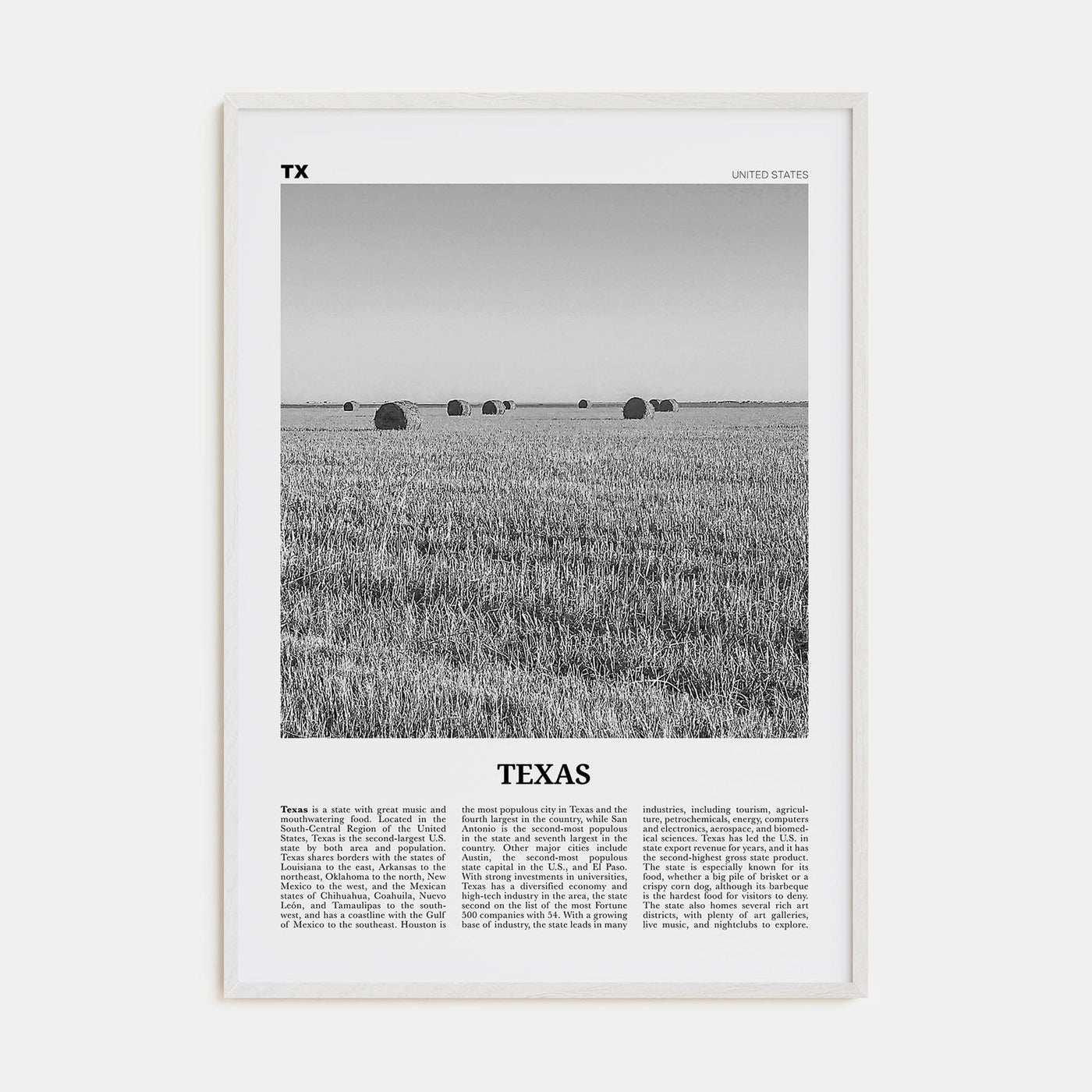 Texas No 3 Poster White Wood / 8x12 in Nbourhood Travel B&W Poster