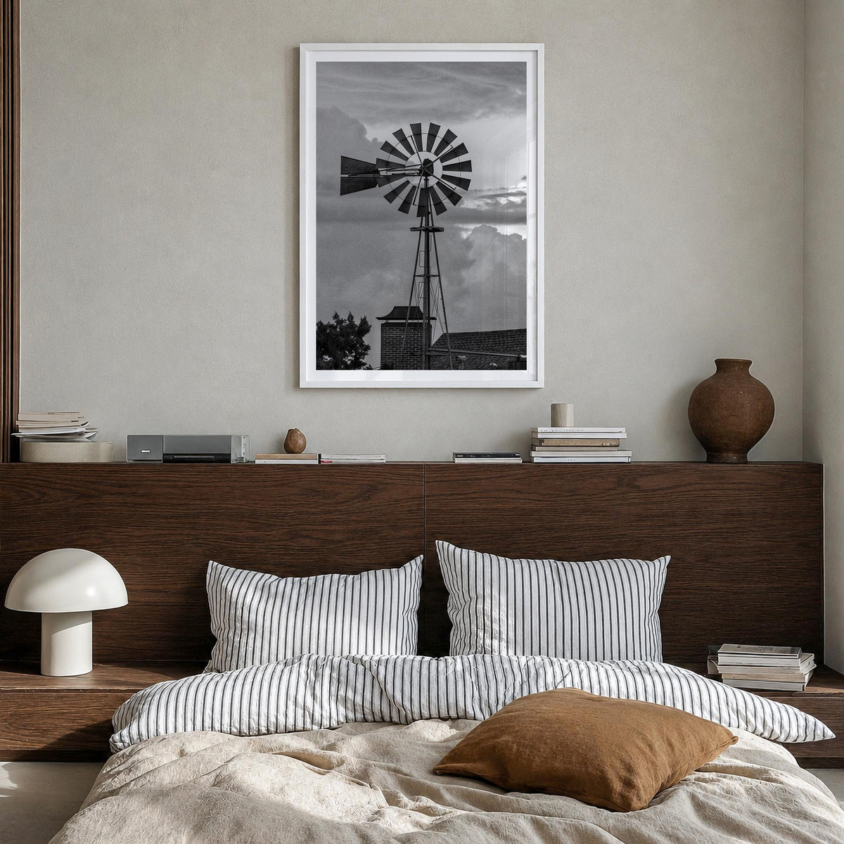 Texas no. 4 black & white photo poster of United States – vertical wall art in white wood frame with white border, hanging on