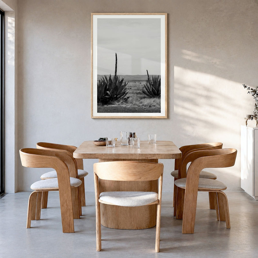Texas Photo No 1 Poster in a natural wood frame, hanging in a dining room, white border
