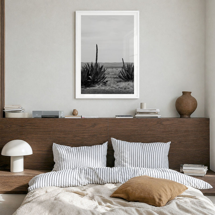 Texas Photo No 1 Poster in a white wood frame, hanging in a bedroom, white border