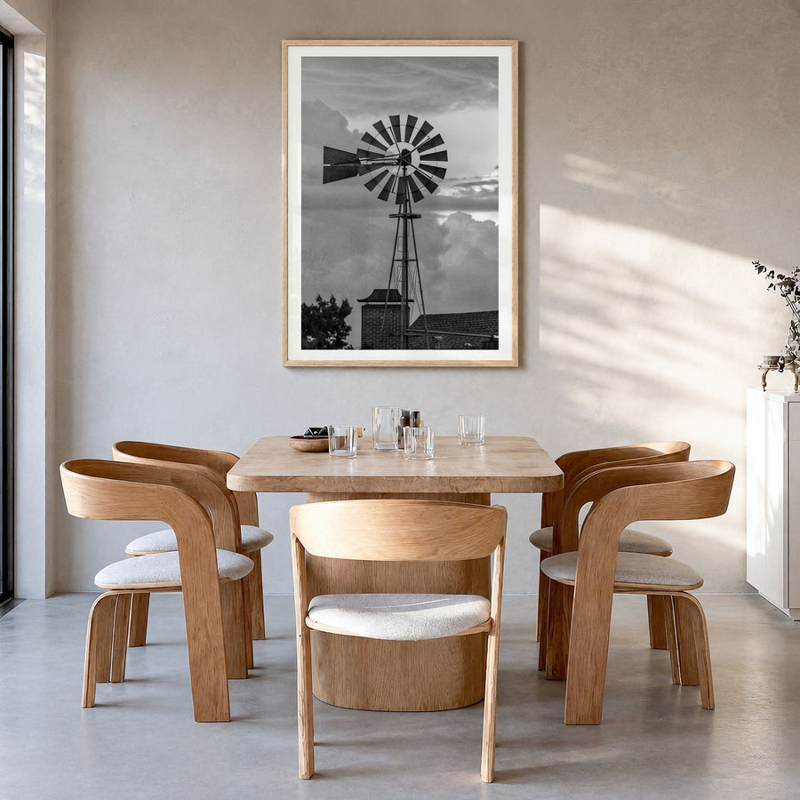 Texas Photo No 4 Poster in a natural wood frame, hanging in a dining room, white border