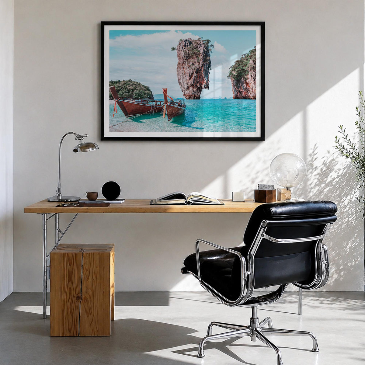 Thailand colorful photo poster of Asia – horizontal wall art in black wood frame with white border, hanging on wall