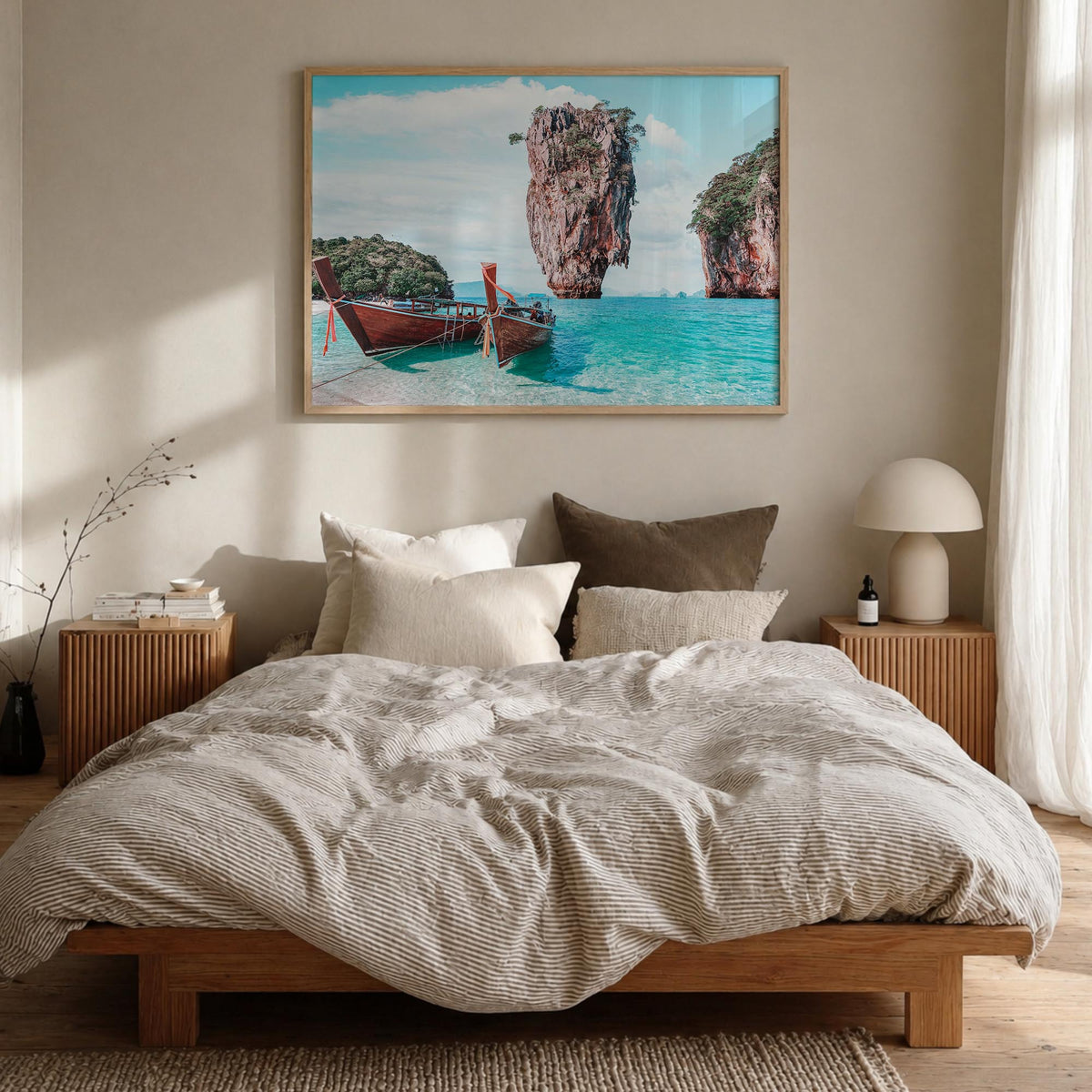Thailand colorful photo poster of Asia – horizontal wall art in natural wood frame, hanging on wall