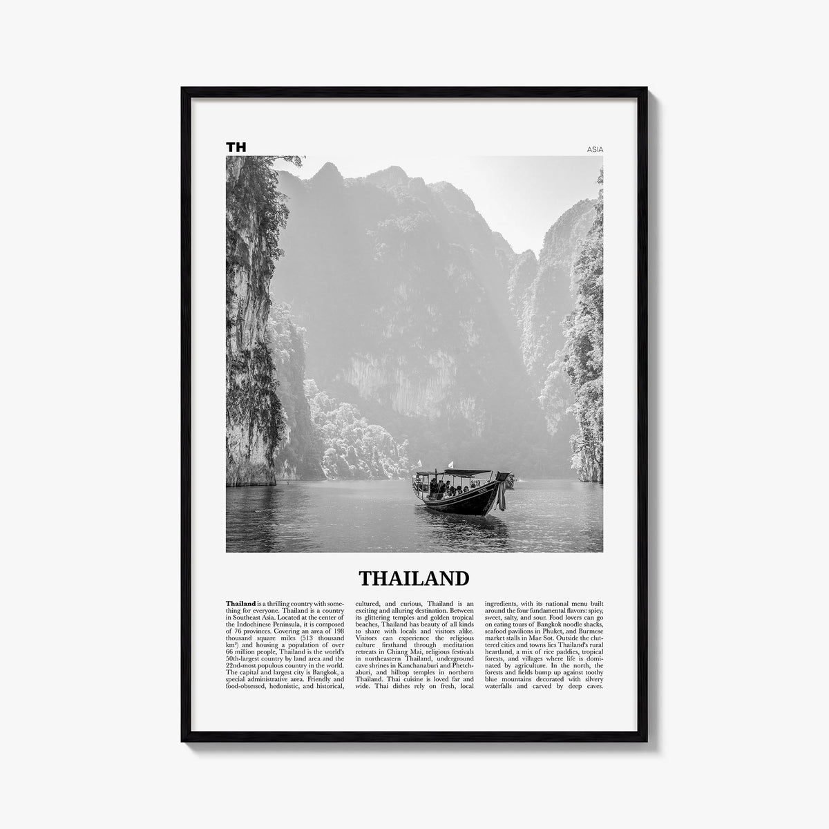 Thailand no. 1 black & white newspaper poster of Asia – vertical wall art, unframed print shown in interior mockup