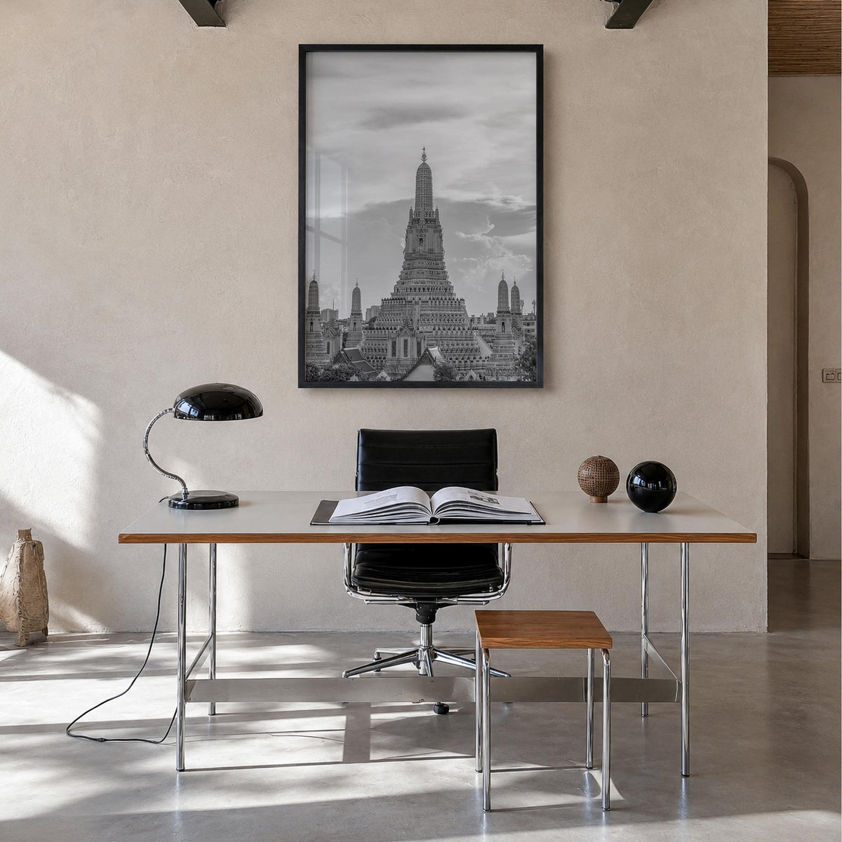 Thailand no. 1 black & white photo poster of Asia – vertical wall art in black wood frame, hanging on wall