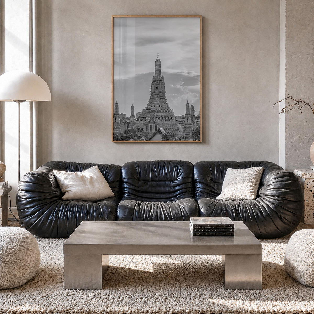 Thailand no. 1 black & white photo poster of Asia – vertical wall art in natural wood frame, hanging on wall