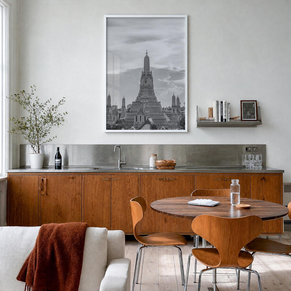 Thailand no. 1 black & white photo poster of Asia – vertical wall art in white wood frame, hanging on wall