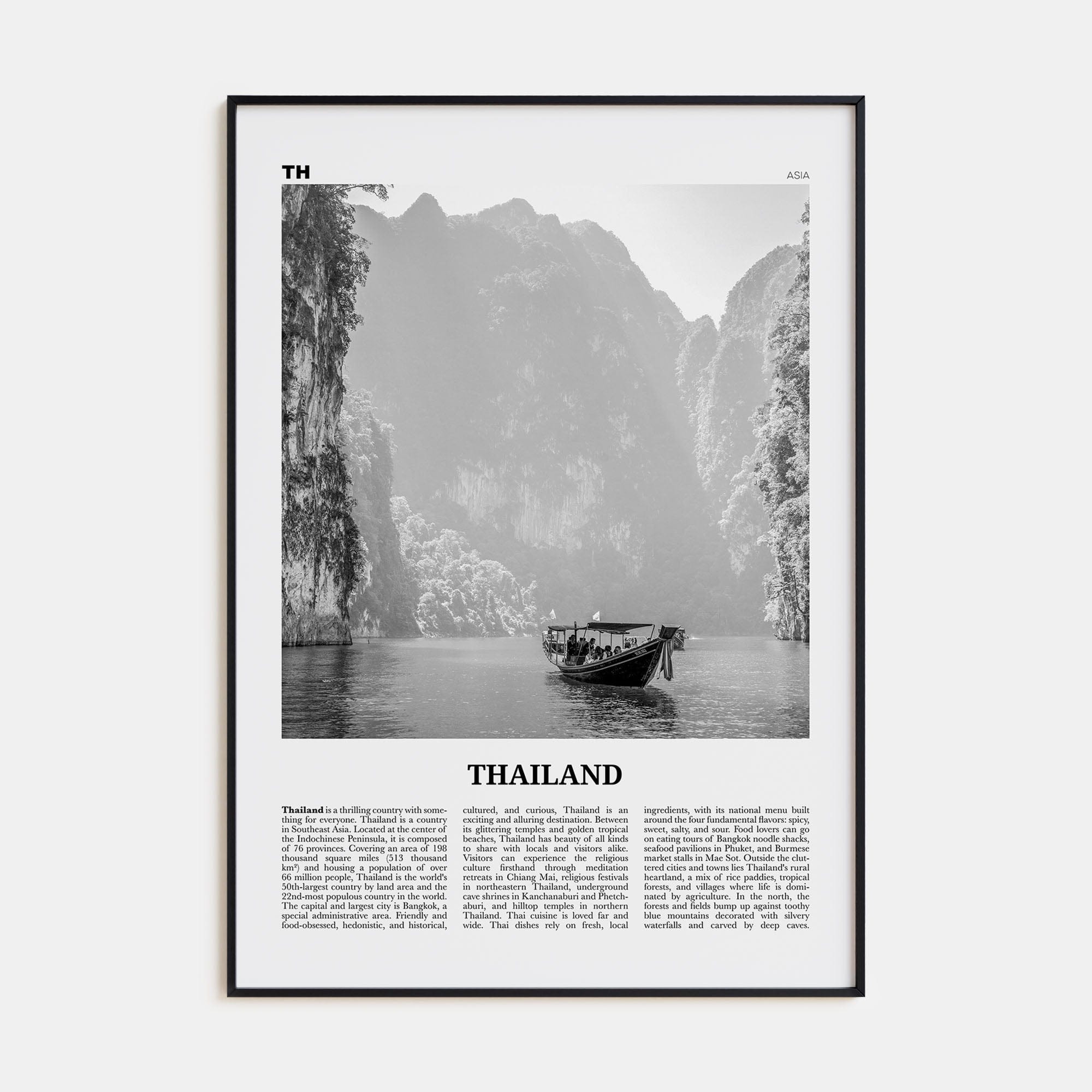 Thailand No 1 Poster Black Metal / 8x12 in Nbourhood Travel B&W Poster