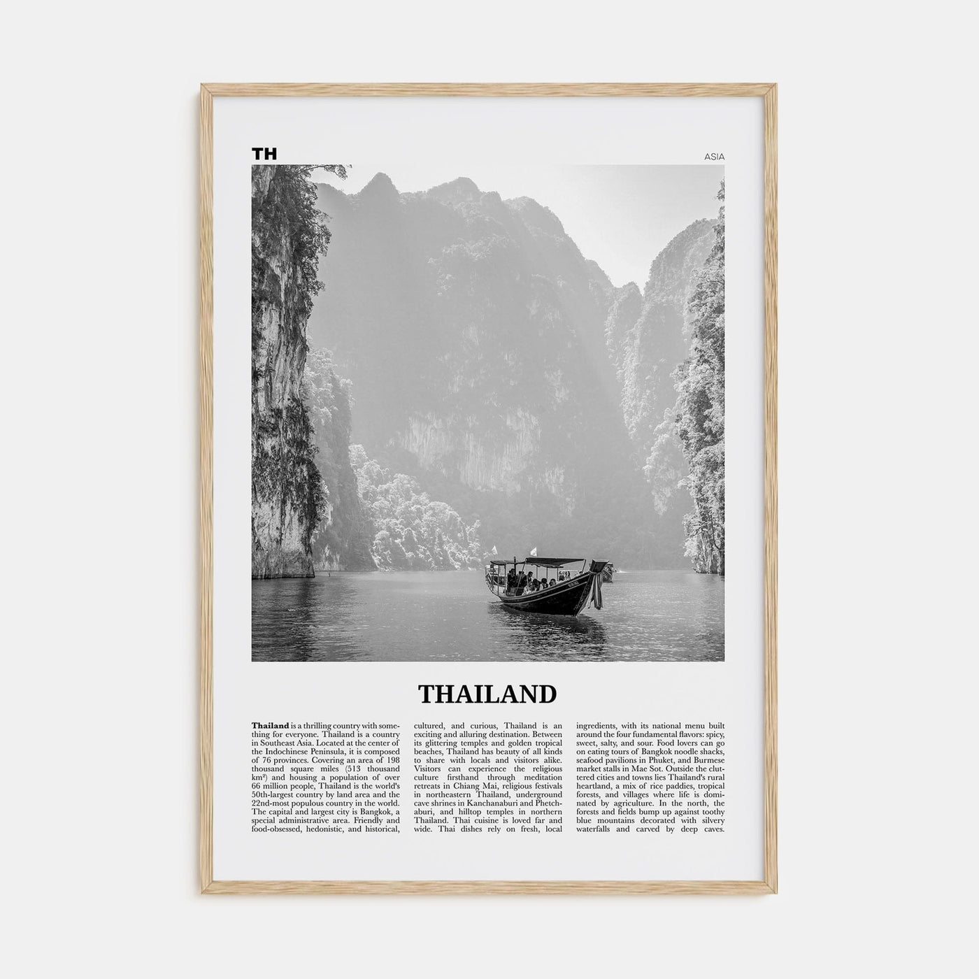 Thailand No 1 Poster Natural Wood / 8x12 in Nbourhood Travel B&W Poster