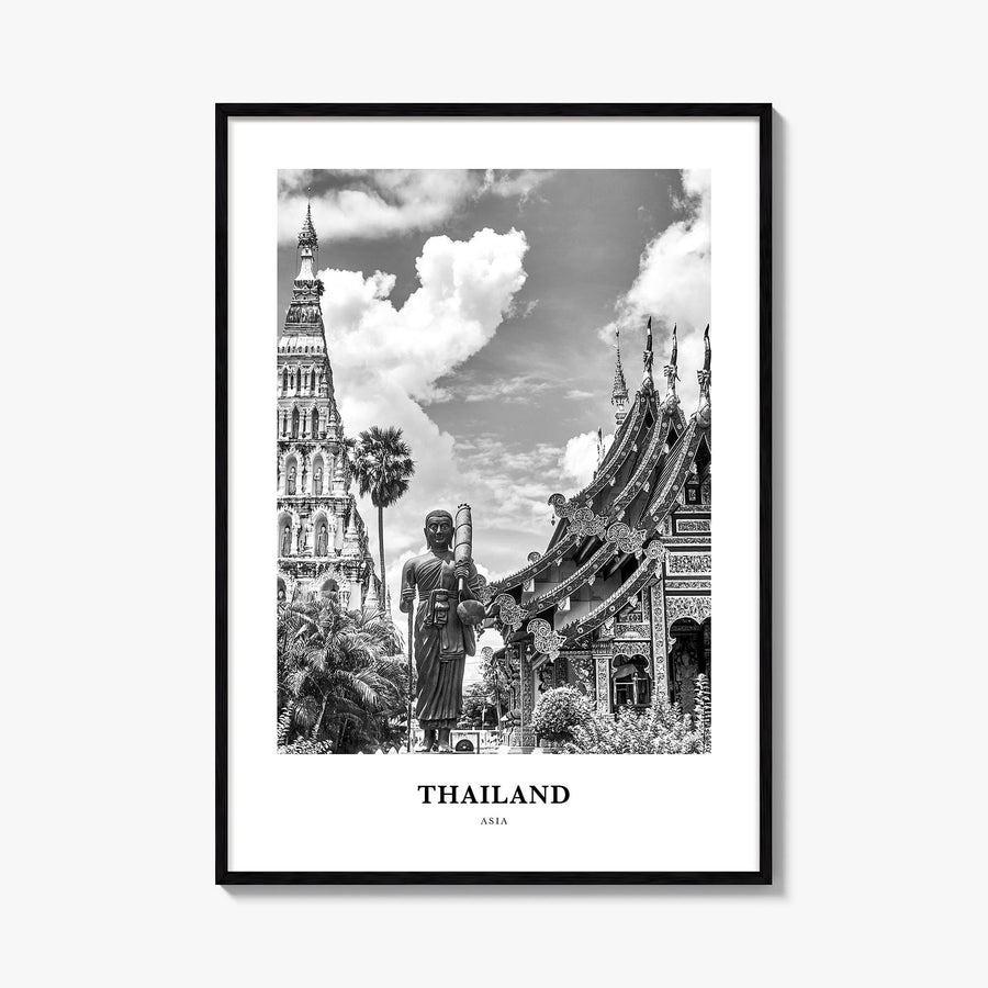 Thailand no. 2 black & white classic poster of Asia – vertical wall art, unframed print shown in interior mockup