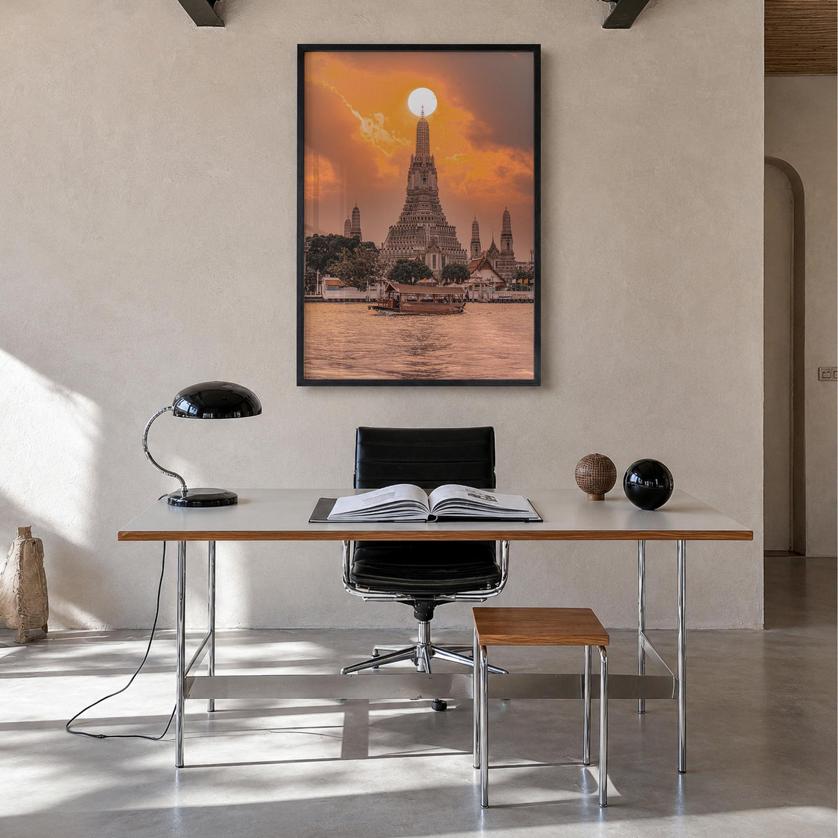 Thailand no. 2 colorful photo poster of Asia – vertical wall art in black wood frame, hanging on wall