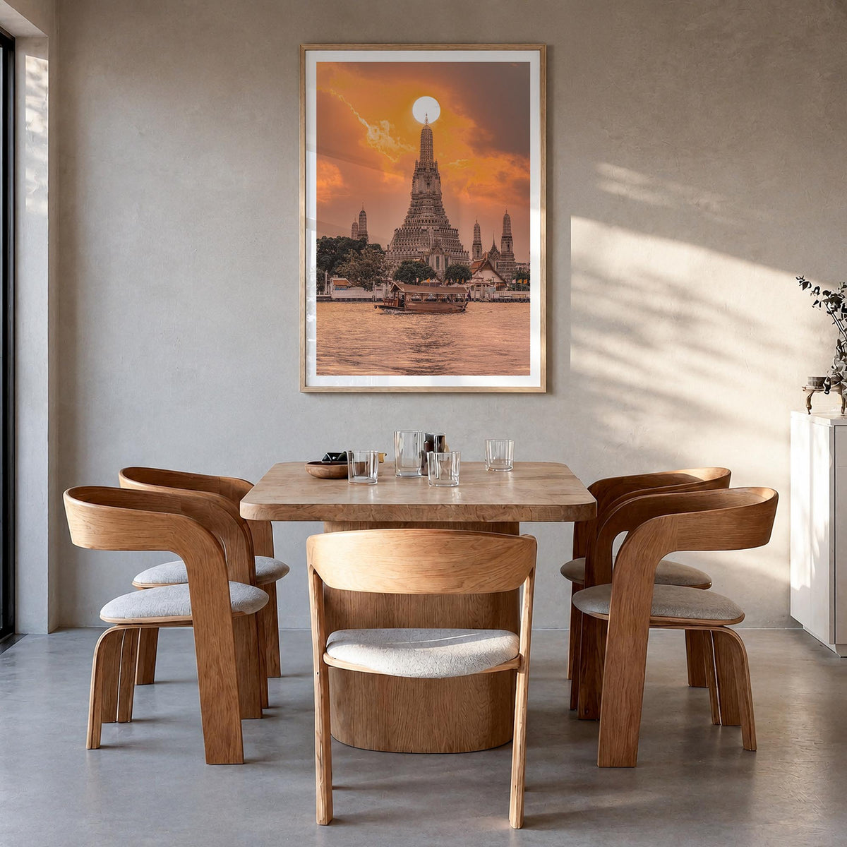 Thailand no. 2 colorful photo poster of Asia – vertical wall art in natural wood frame with white border, hanging on wall