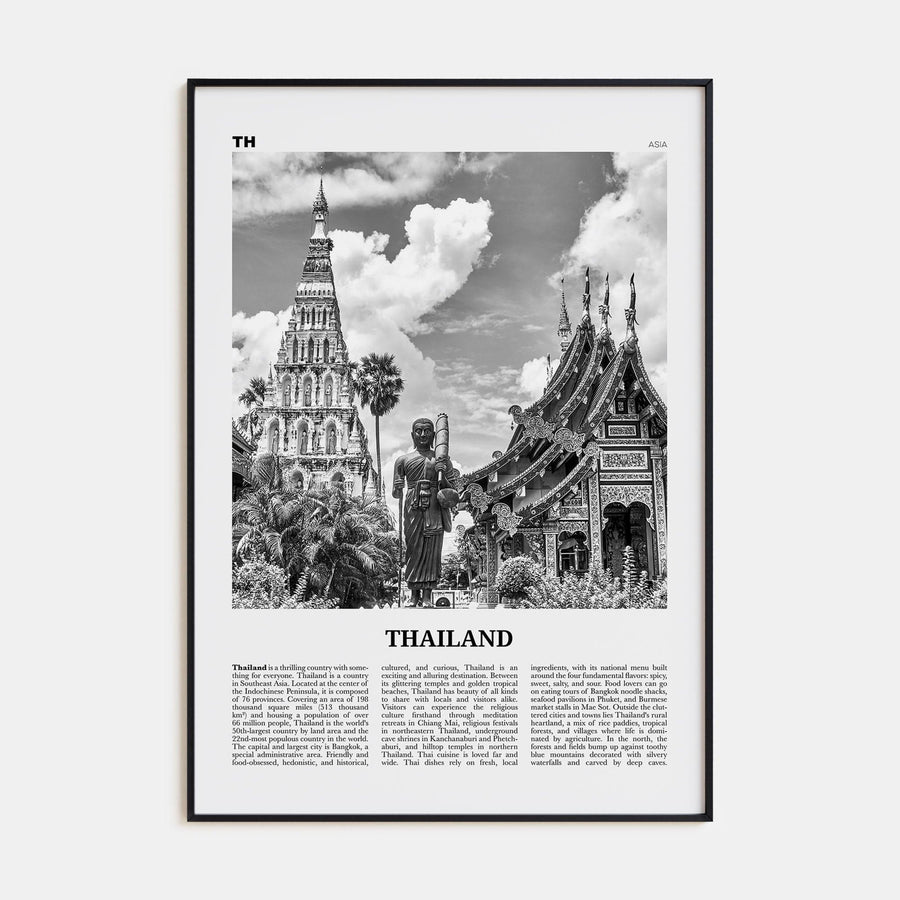 Thailand No 2 Poster Black Metal / 8x12 in Nbourhood Travel B&W Poster