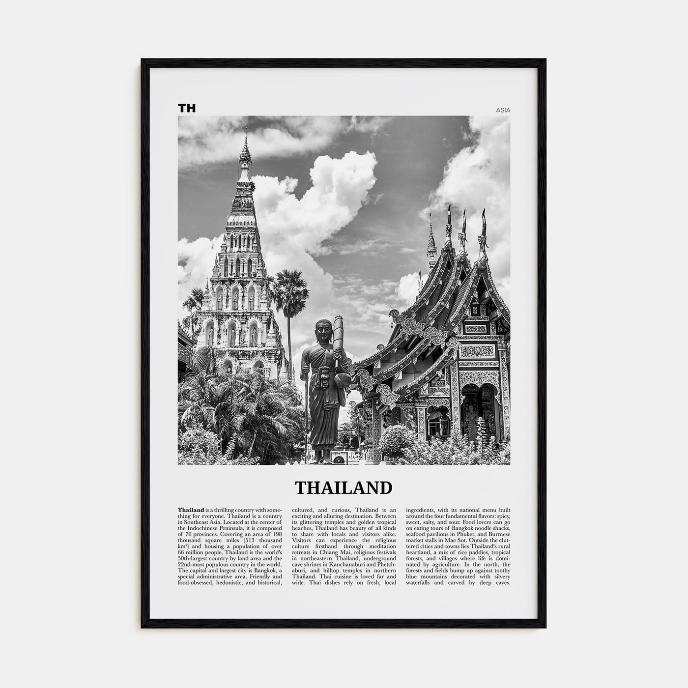 Thailand No 2 Poster Black Wood / 8x12 in Nbourhood Travel B&W Poster