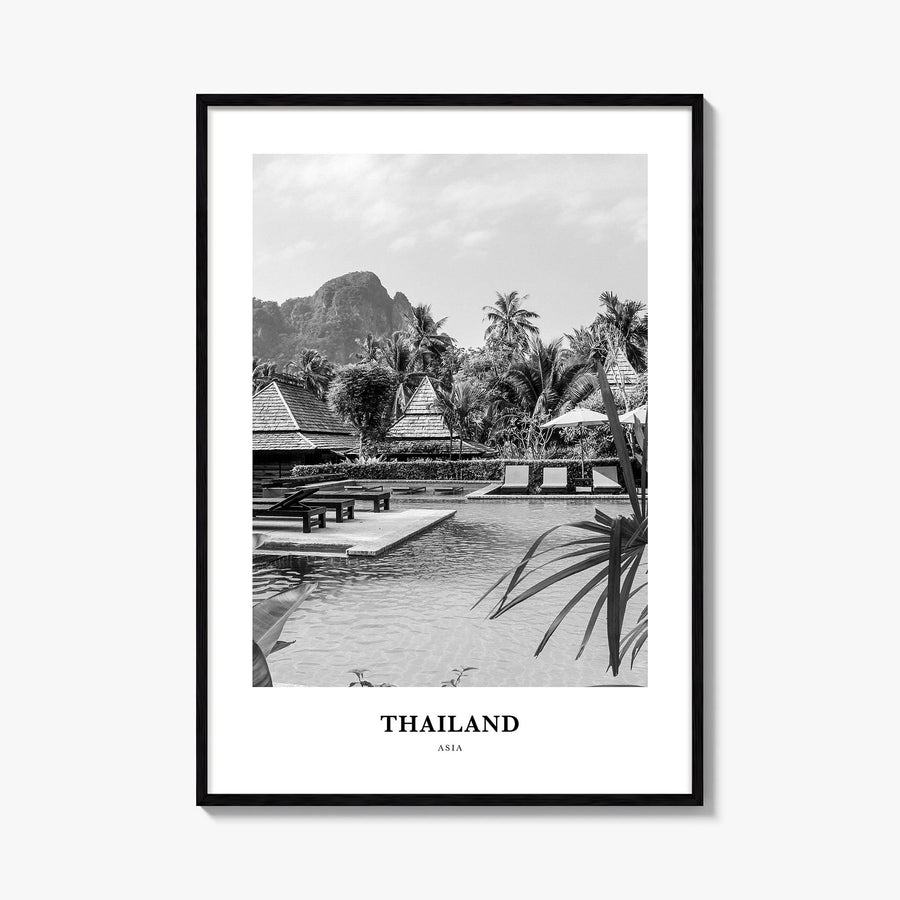 Thailand no. 3 black & white classic poster of Asia – vertical wall art, unframed print shown in interior mockup