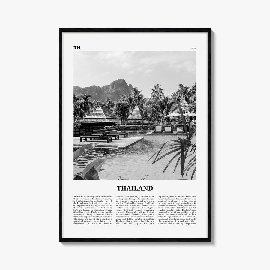 Thailand no. 3 black & white newspaper poster of Asia – vertical wall art, unframed print shown in interior mockup
