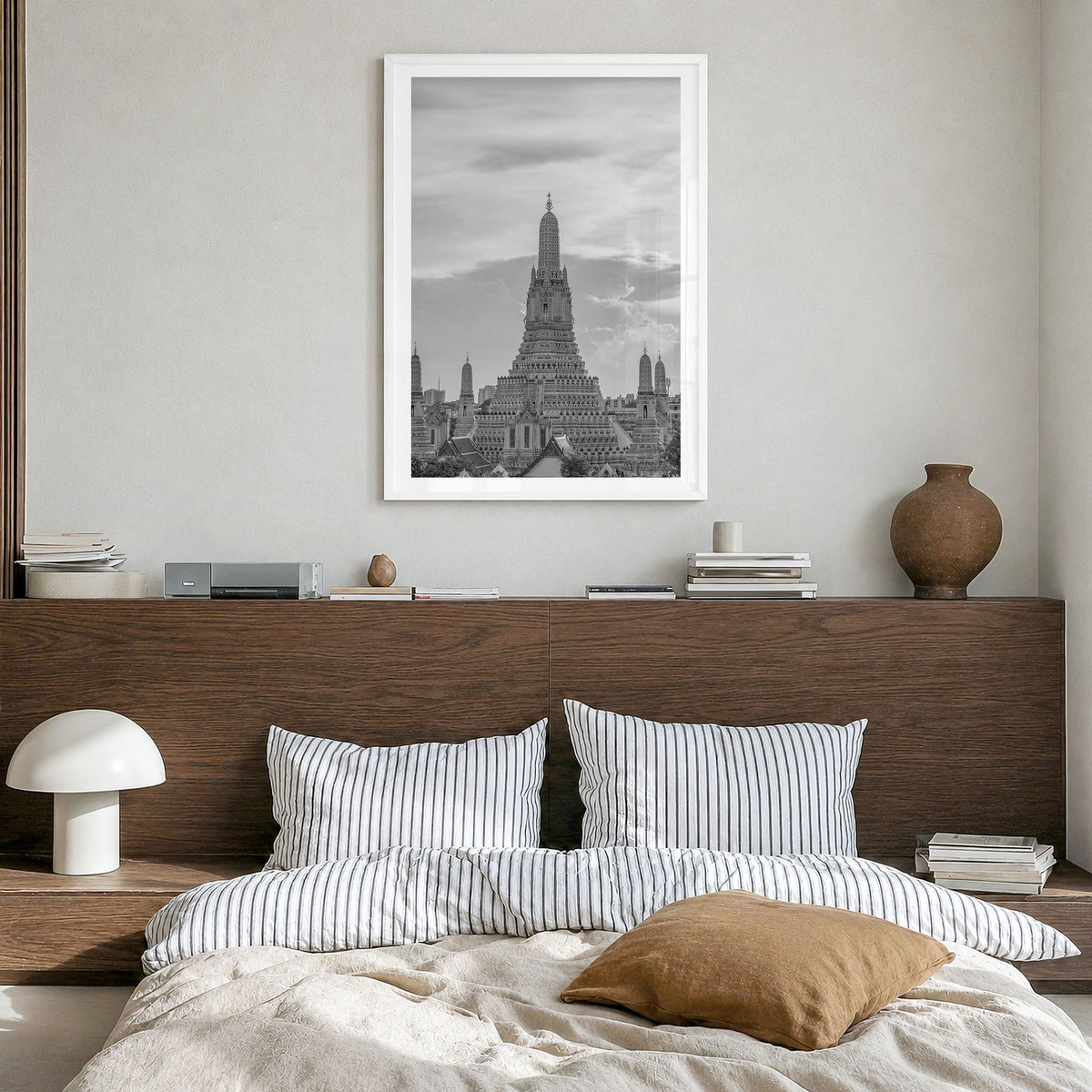 Thailand Photo No 1 Poster in a white wood frame, hanging in a bedroom, white border