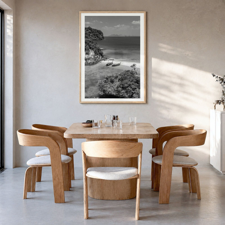 Thailand Photo No 2 Poster in a natural wood frame, hanging in a dining room, white border