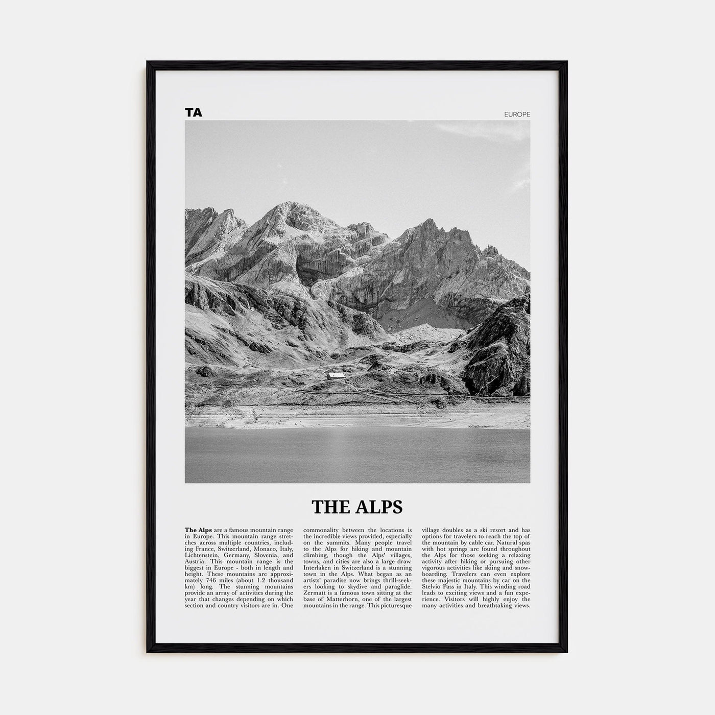 The Alps Poster Black Wood / 8x12 in Nbourhood Travel B&W Poster