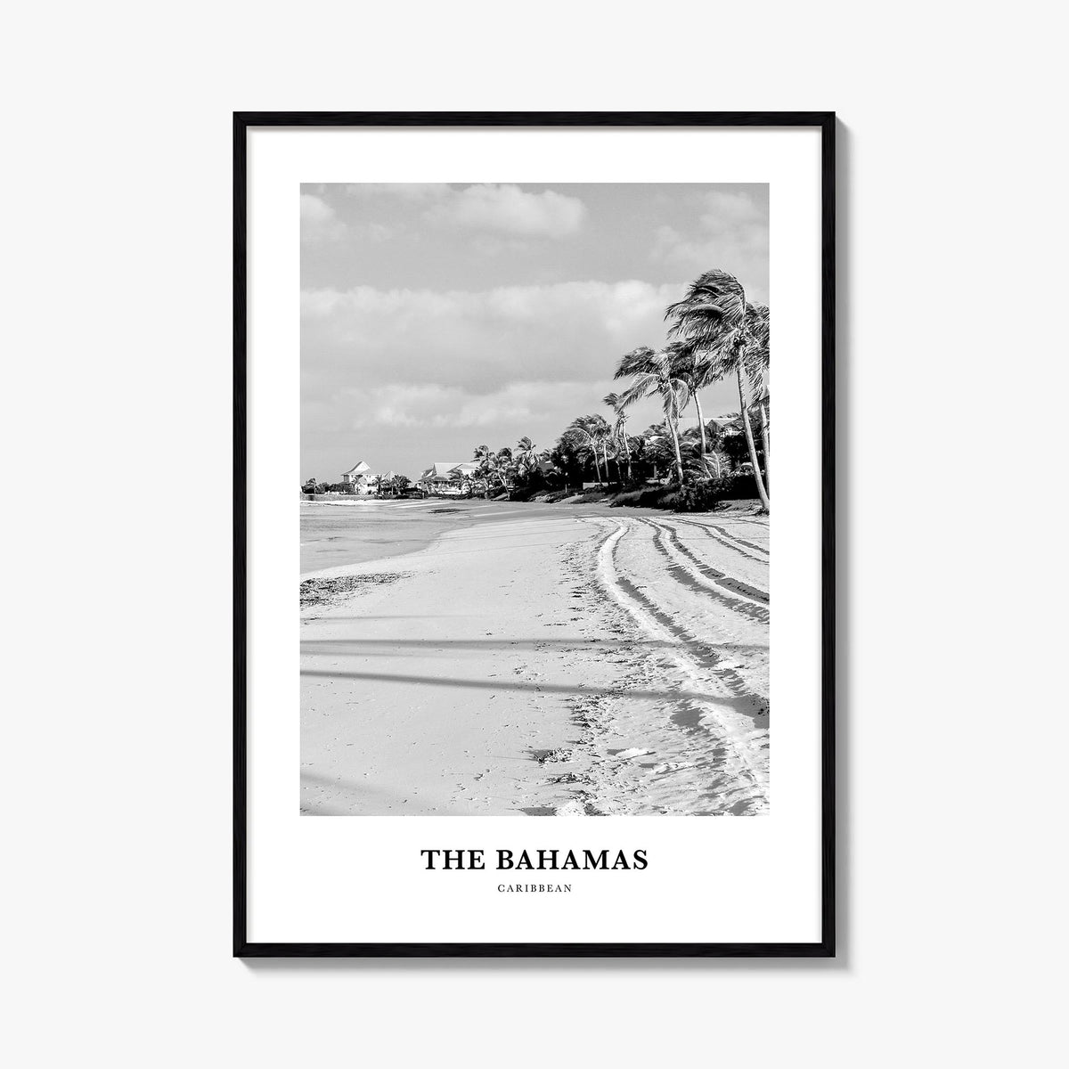 The Bahamas no. 1 black & white classic poster of Caribbean – vertical wall art, unframed print shown in interior mockup