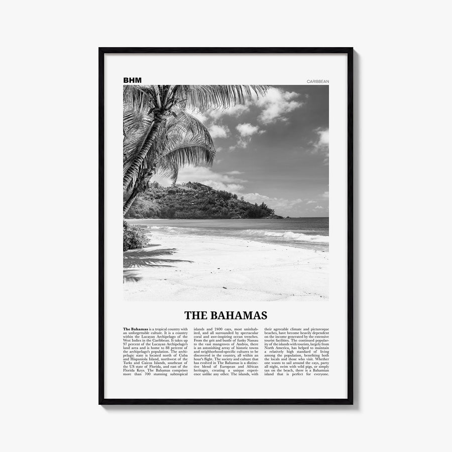 The Bahamas no. 1 black & white newspaper poster of Caribbean – vertical wall art, unframed print shown in interior mockup