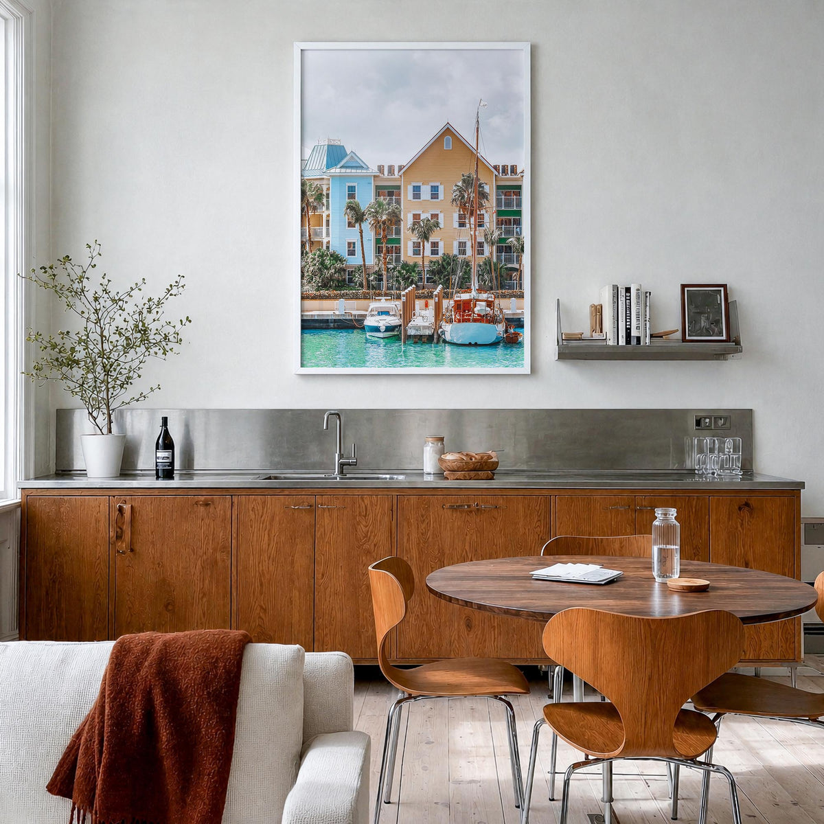 The Bahamas no. 1 colorful photo poster of Caribbean – vertical wall art in white wood frame, hanging on wall