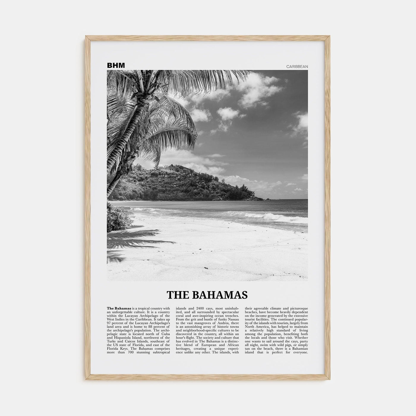 The Bahamas No 1 Poster Natural Wood / 8x12 in Nbourhood Travel B&W Poster