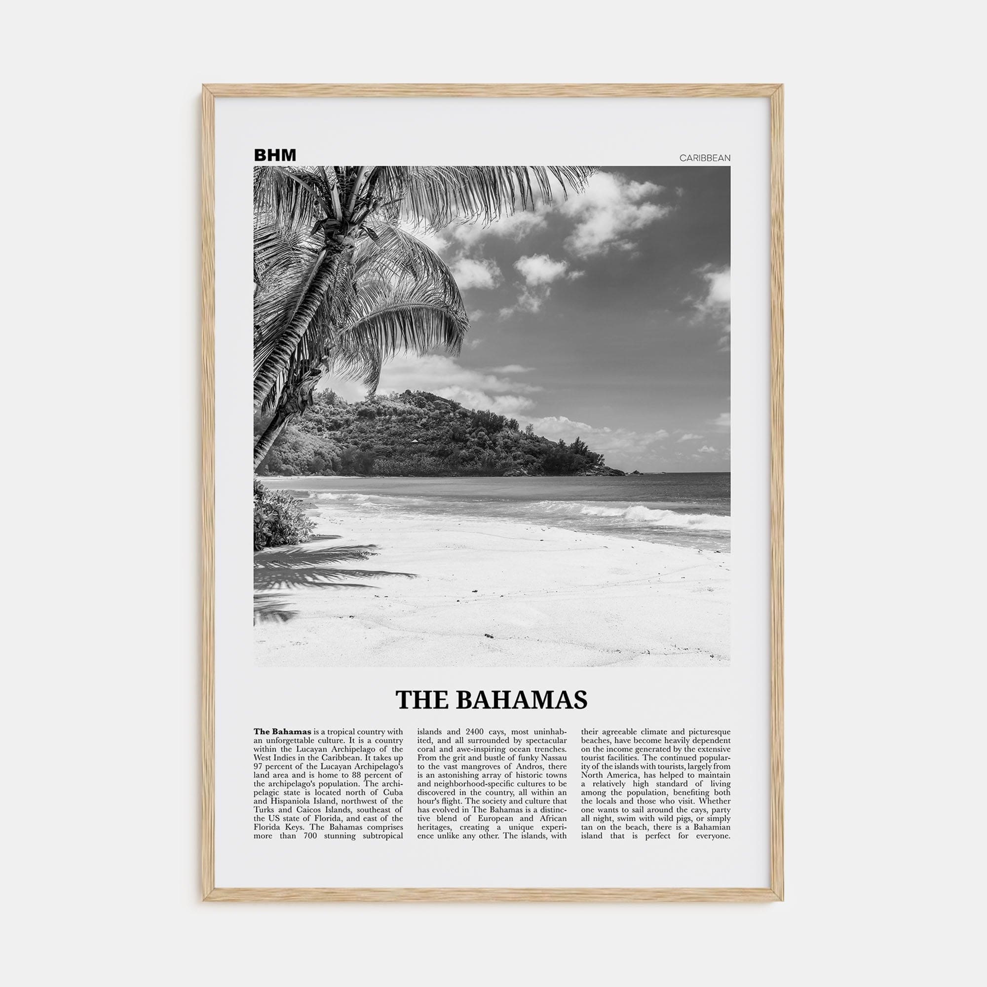 The Bahamas No 1 Poster Natural Wood / 8x12 in Nbourhood Travel B&W Poster