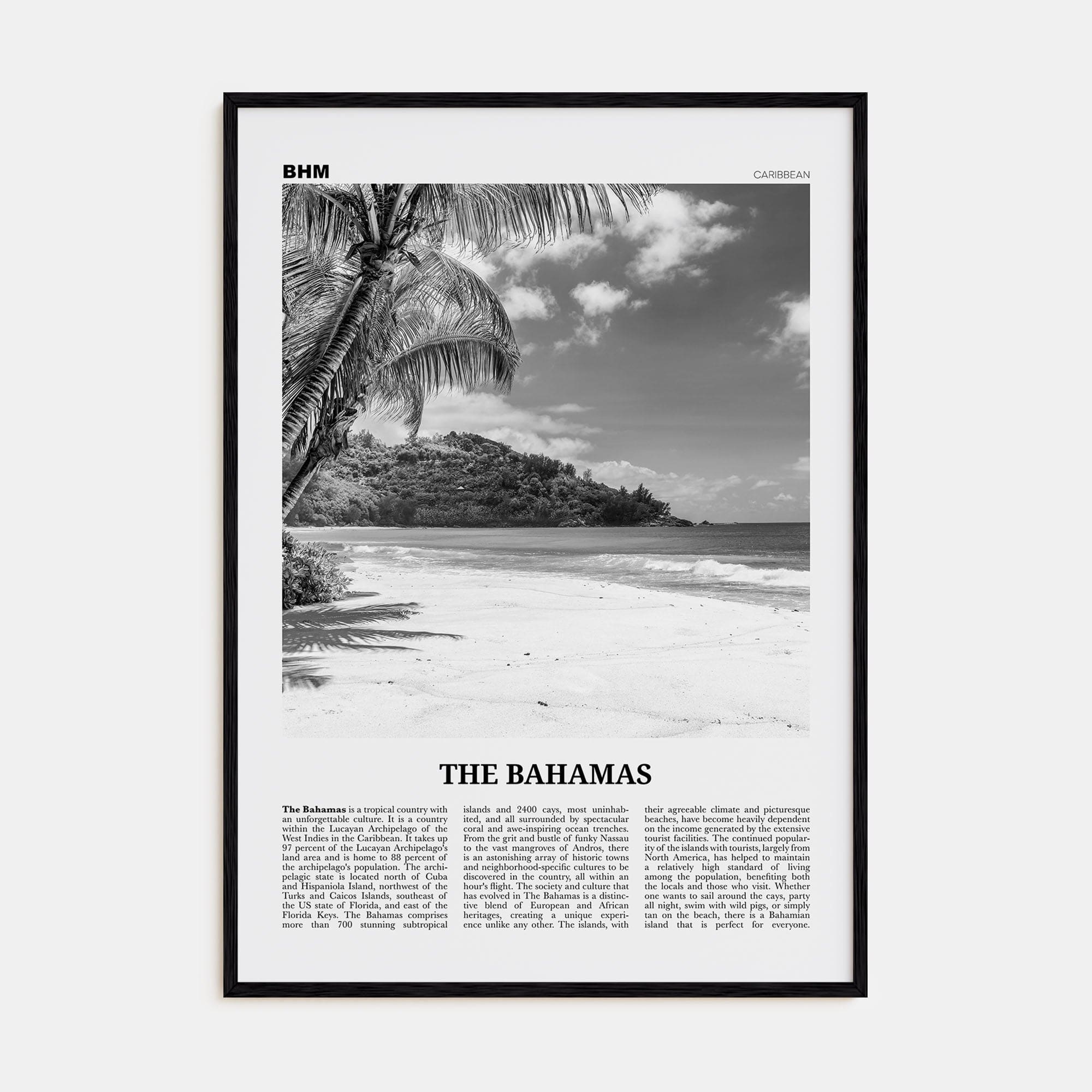 The Bahamas No 1 Poster Black Wood / 8x12 in Nbourhood Travel B&W Poster