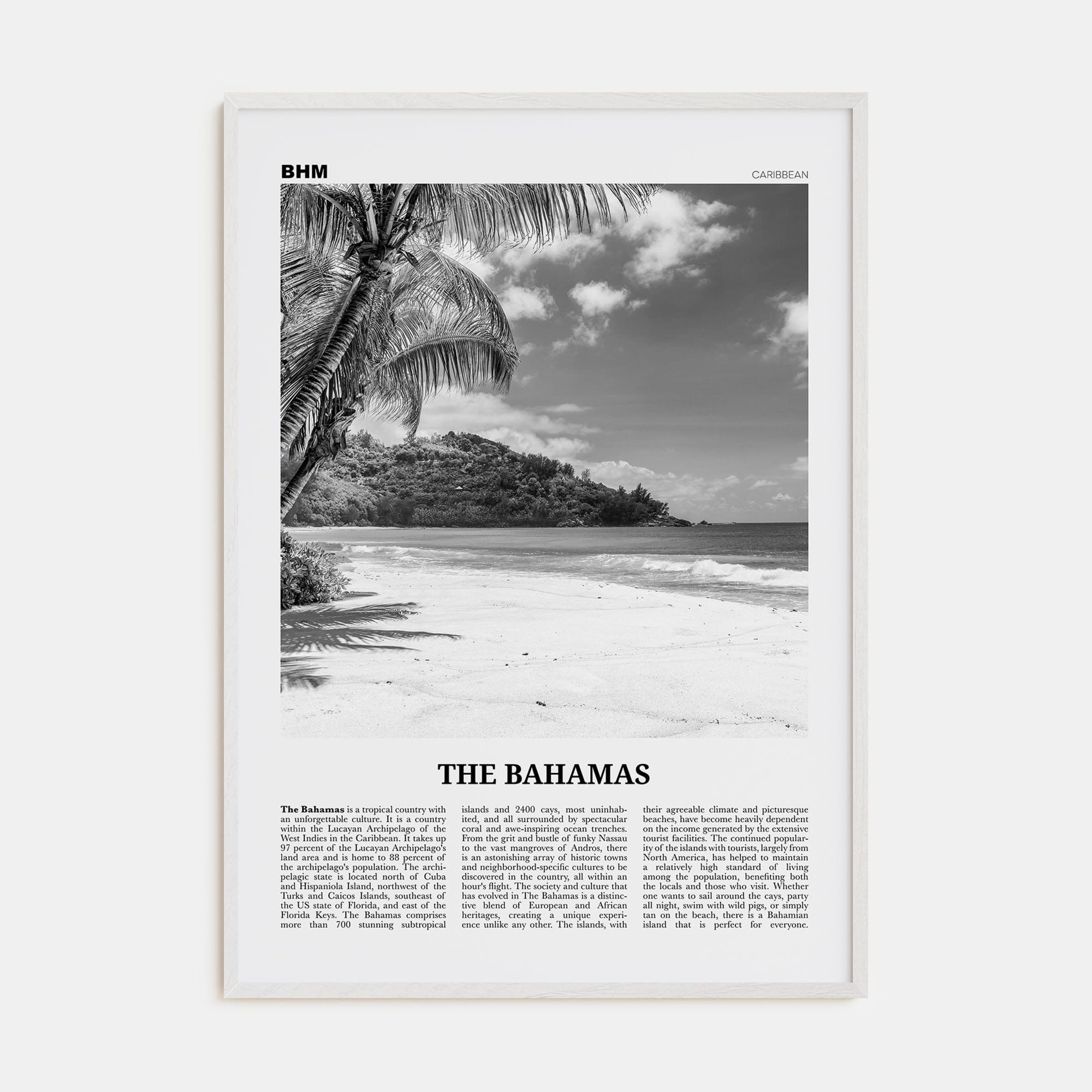 The Bahamas No 1 Poster White Wood / 8x12 in Nbourhood Travel B&W Poster