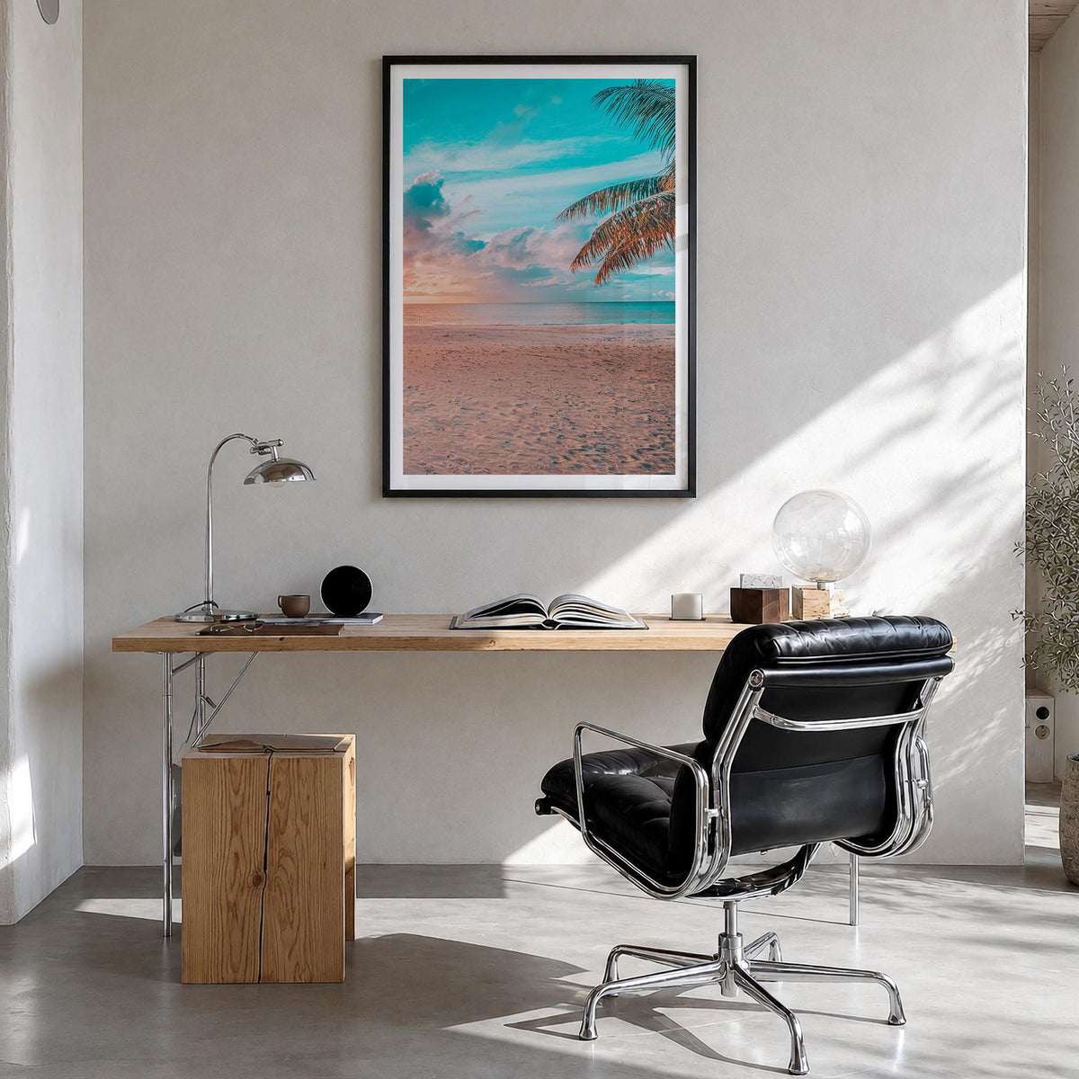 The Bahamas no. 2 colorful photo poster of Caribbean – vertical wall art in black wood frame with white border, hanging on wa