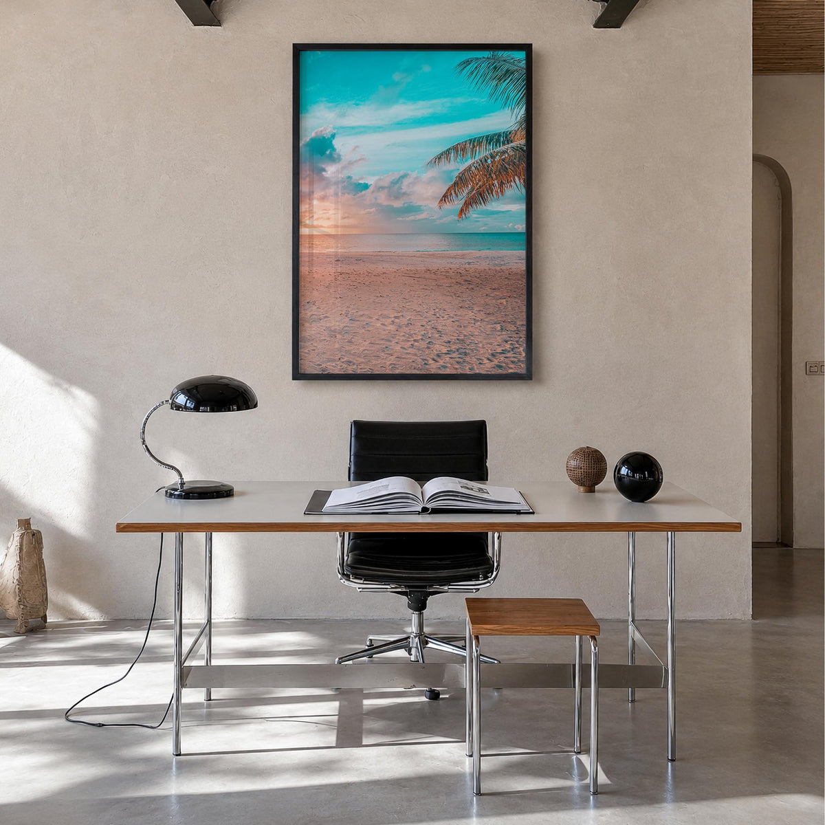 The Bahamas no. 2 colorful photo poster of Caribbean – vertical wall art in black wood frame, hanging on wall