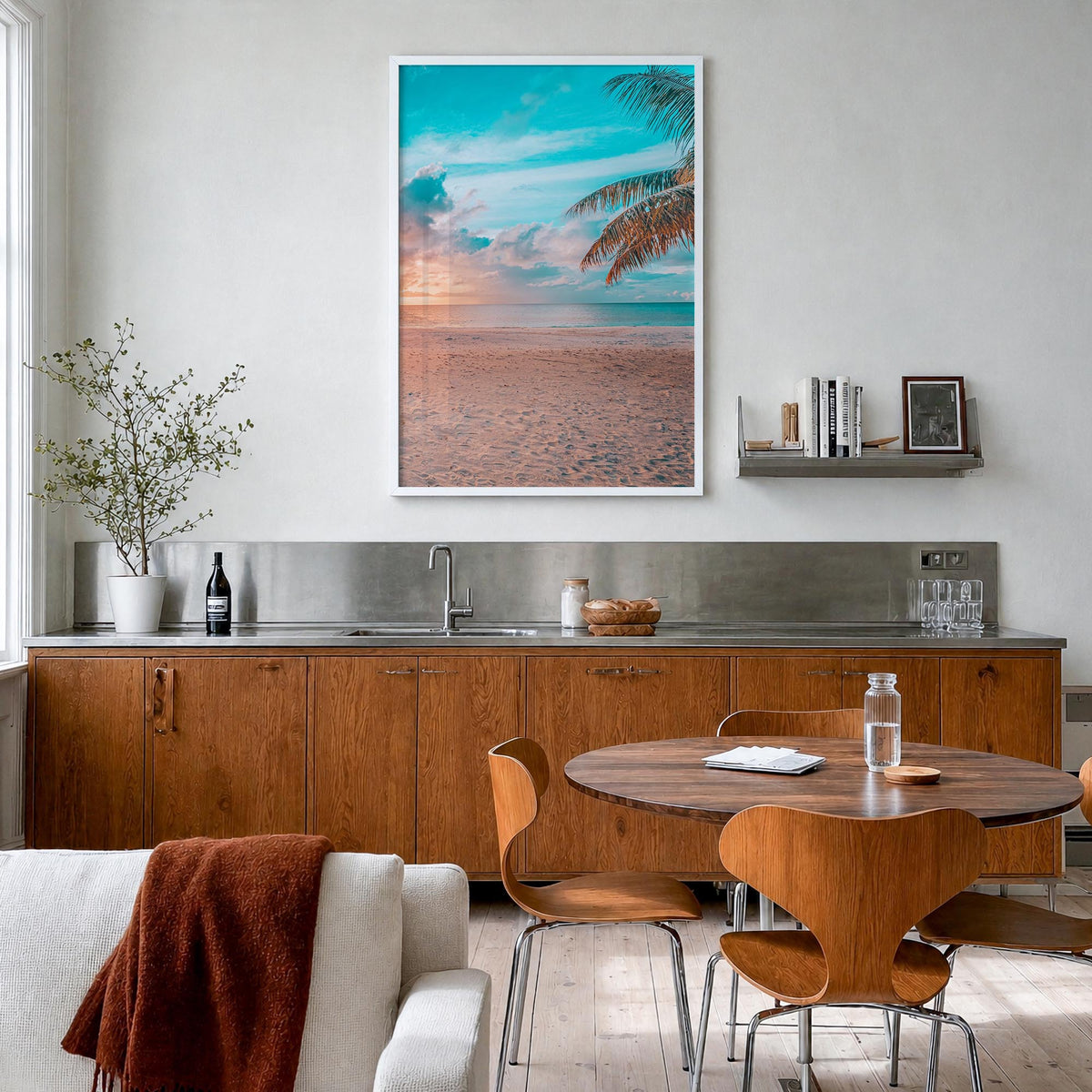 The Bahamas no. 2 colorful photo poster of Caribbean – vertical wall art in white wood frame, hanging on wall