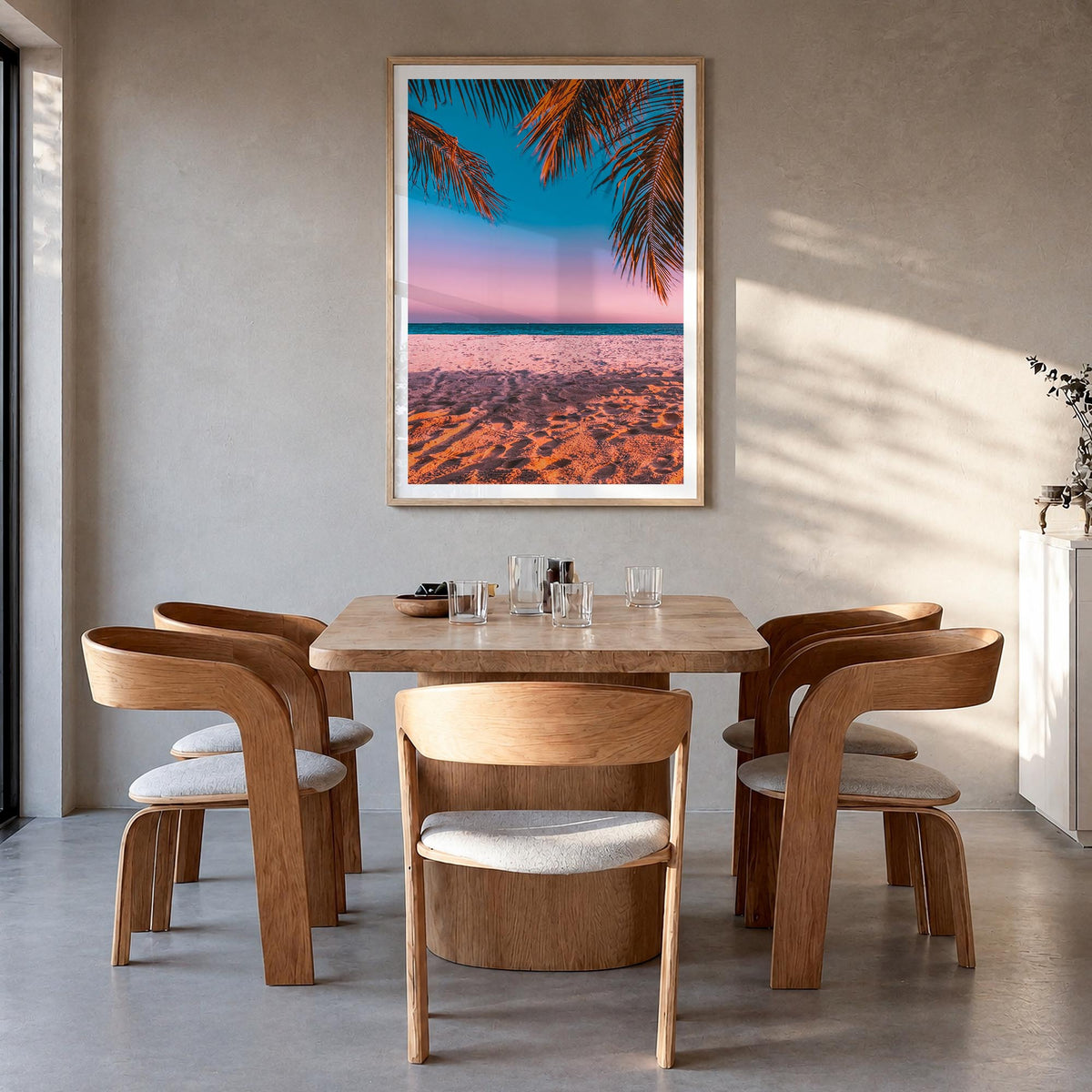 The Bahamas no. 3 colorful photo poster of Caribbean – vertical wall art in natural wood frame with white border, hanging on 