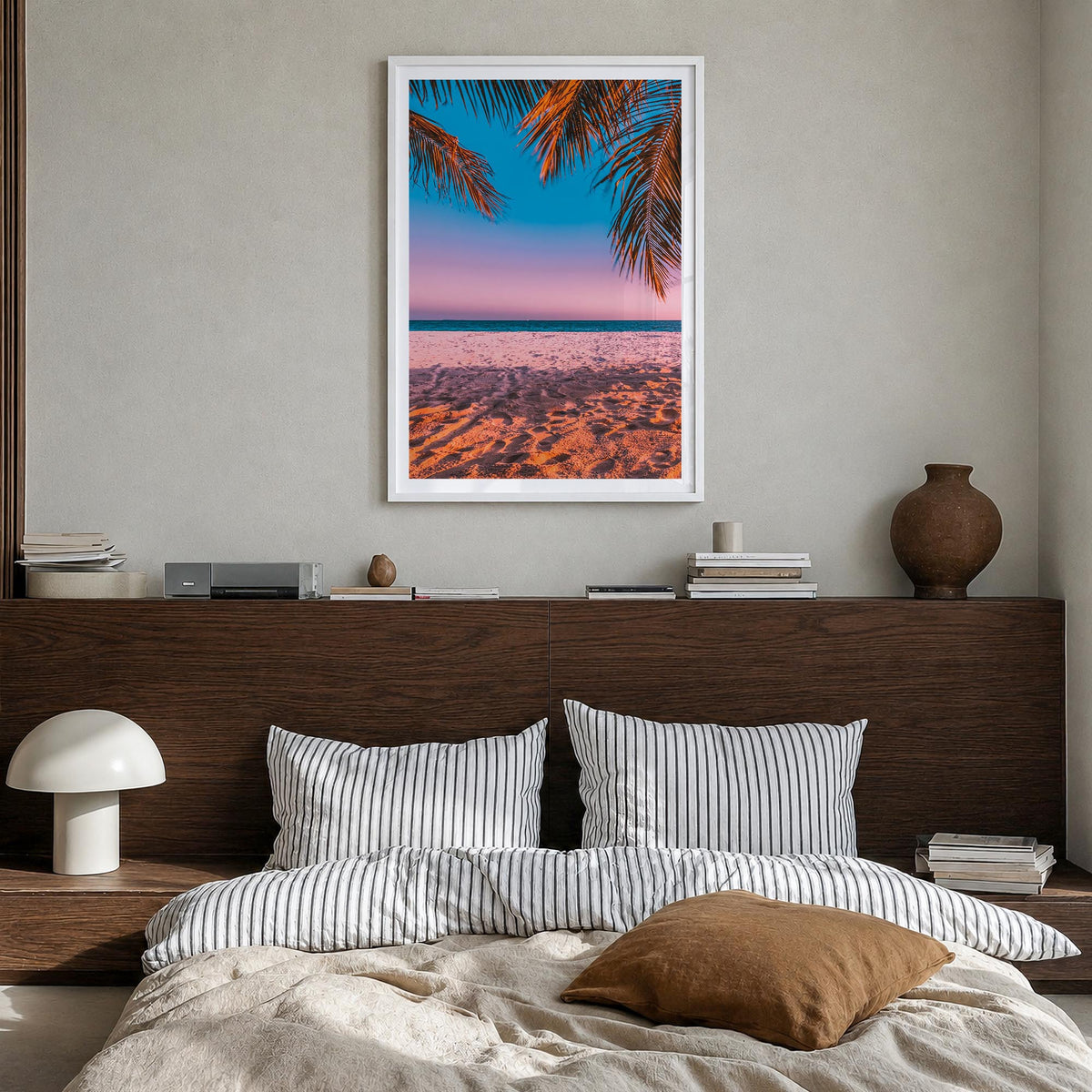 The Bahamas no. 3 colorful photo poster of Caribbean – vertical wall art in white wood frame with white border, hanging on wa